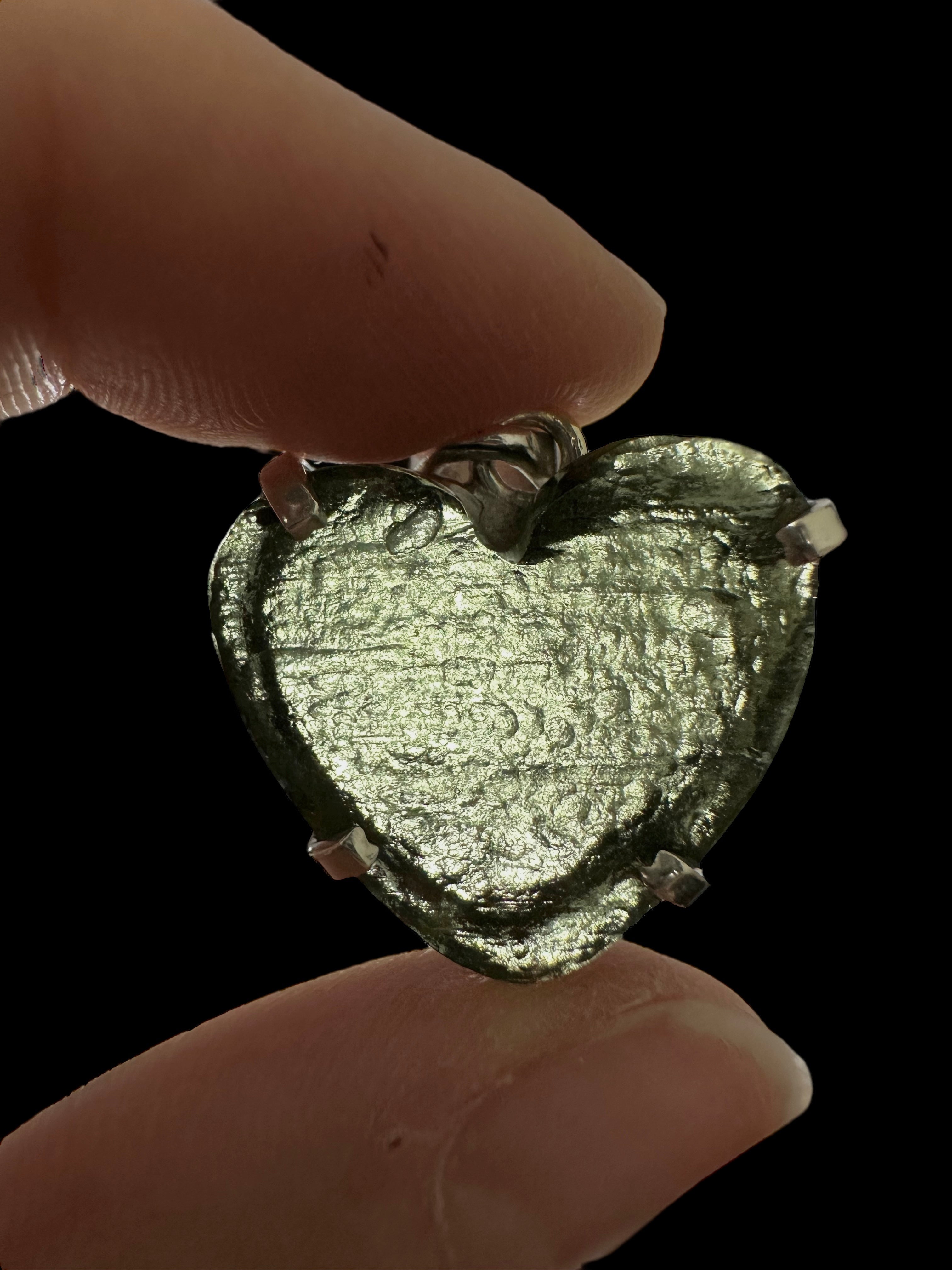 Silver moldavite heart-shaped pendant - SP/V690