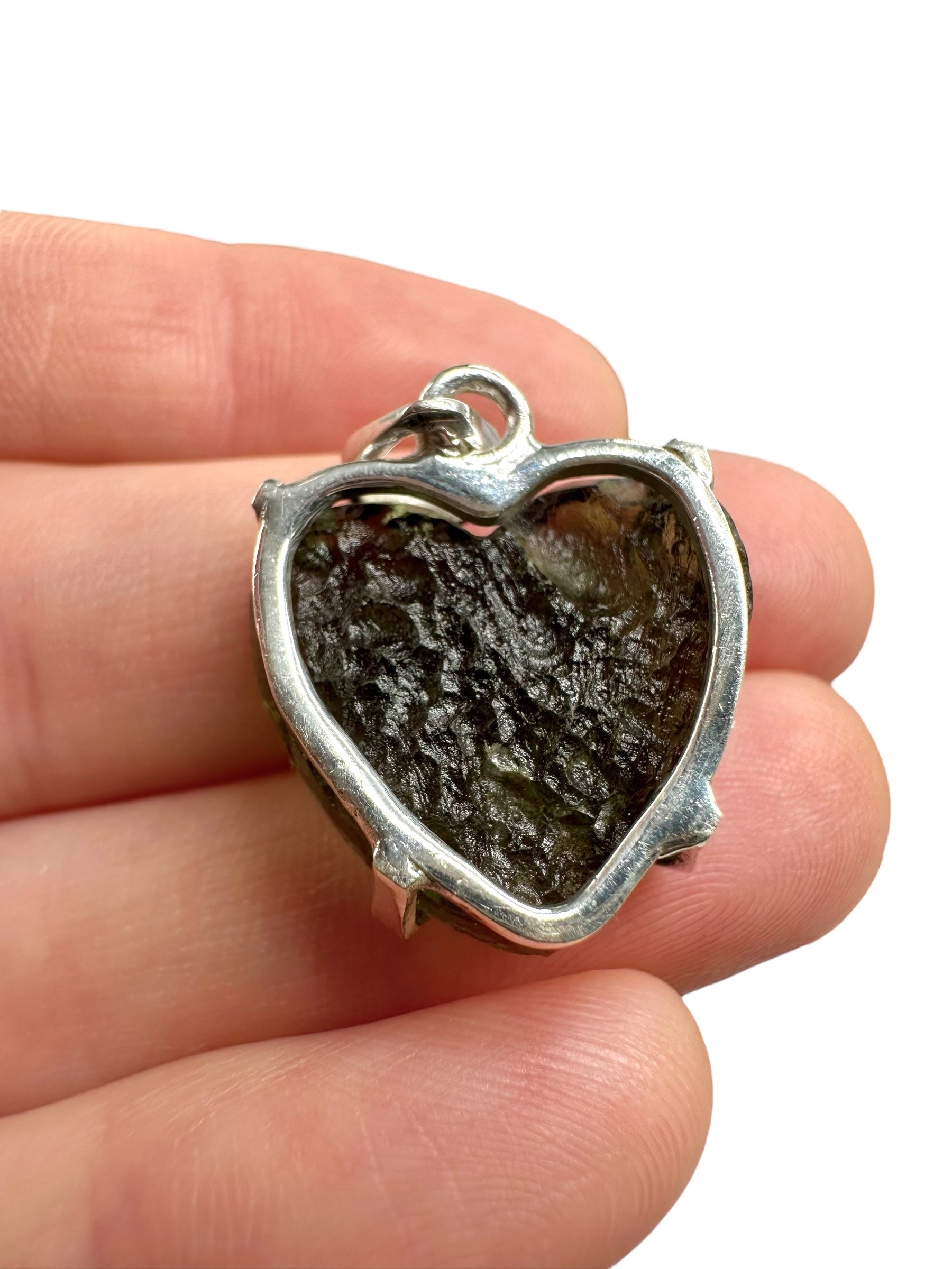 Silver moldavite heart-shaped pendant - SP/V691