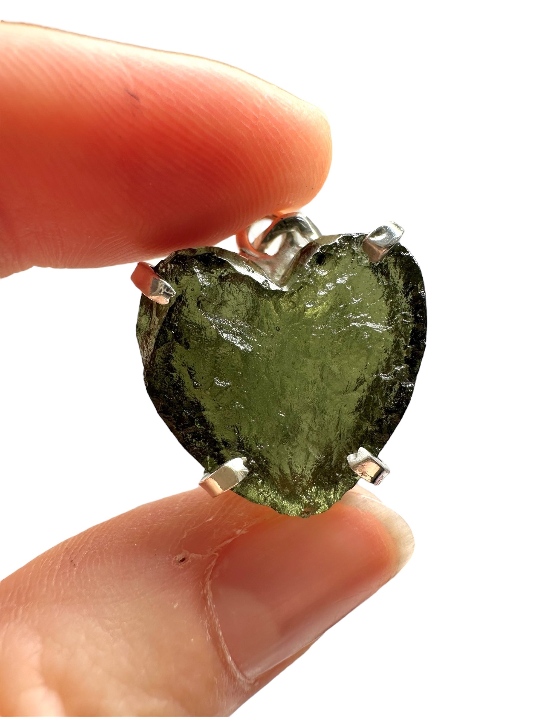 Silver moldavite heart-shaped pendant - SP/V691