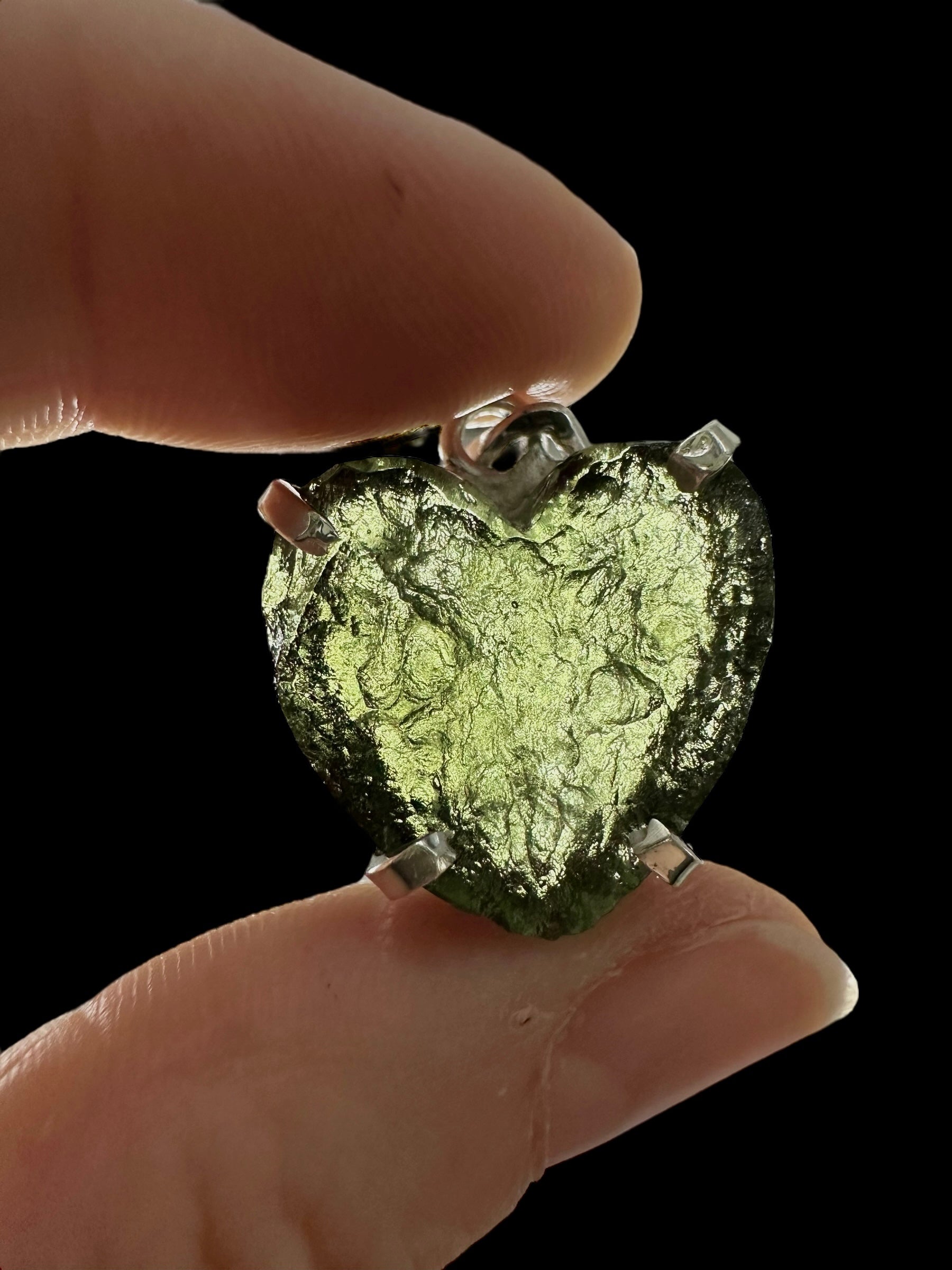 Silver moldavite heart-shaped pendant - SP/V691