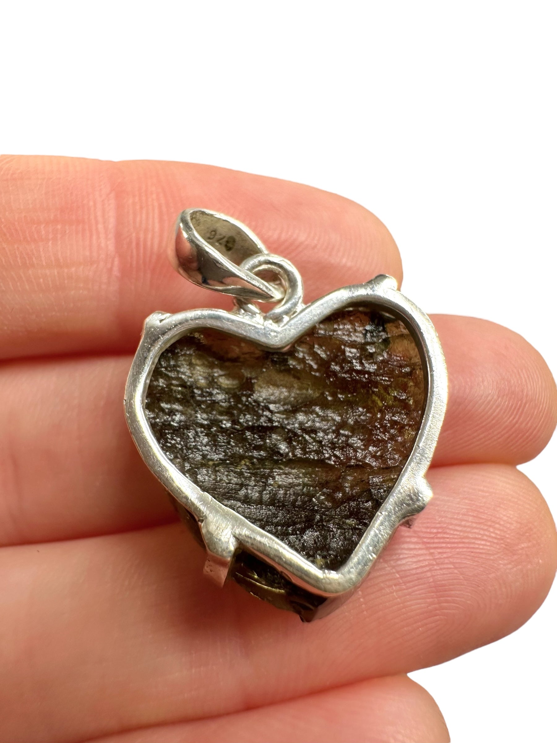Silver moldavite heart-shaped pendant - SP/V692