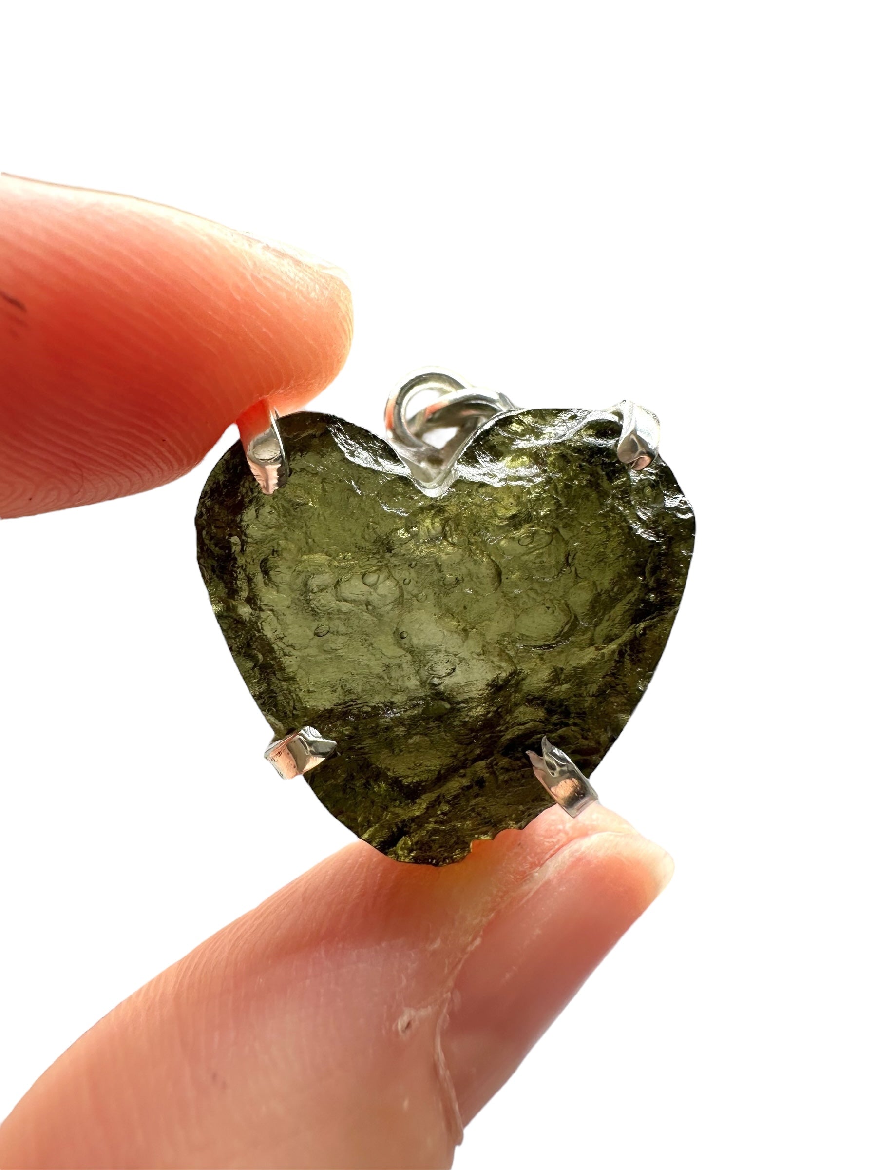 Silver moldavite heart-shaped pendant - SP/V692