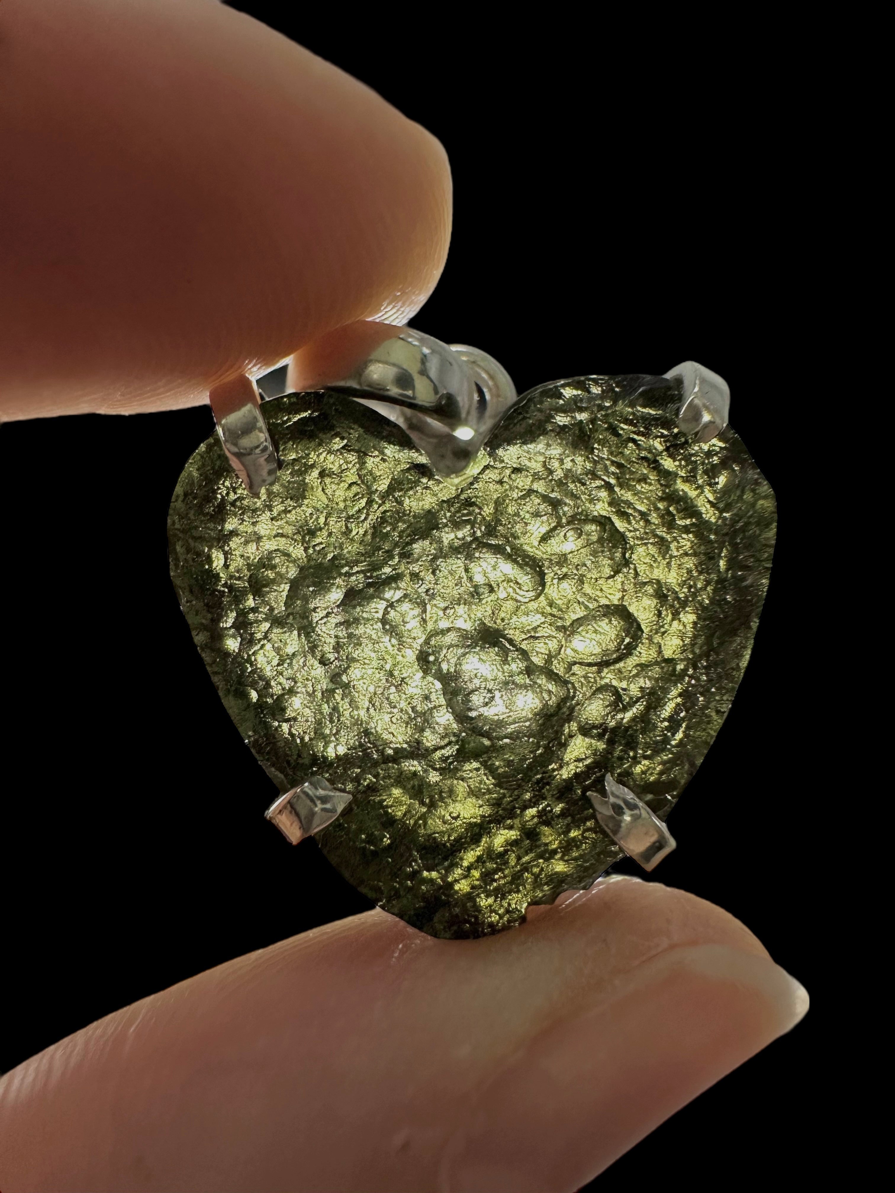 Silver moldavite heart-shaped pendant - SP/V692