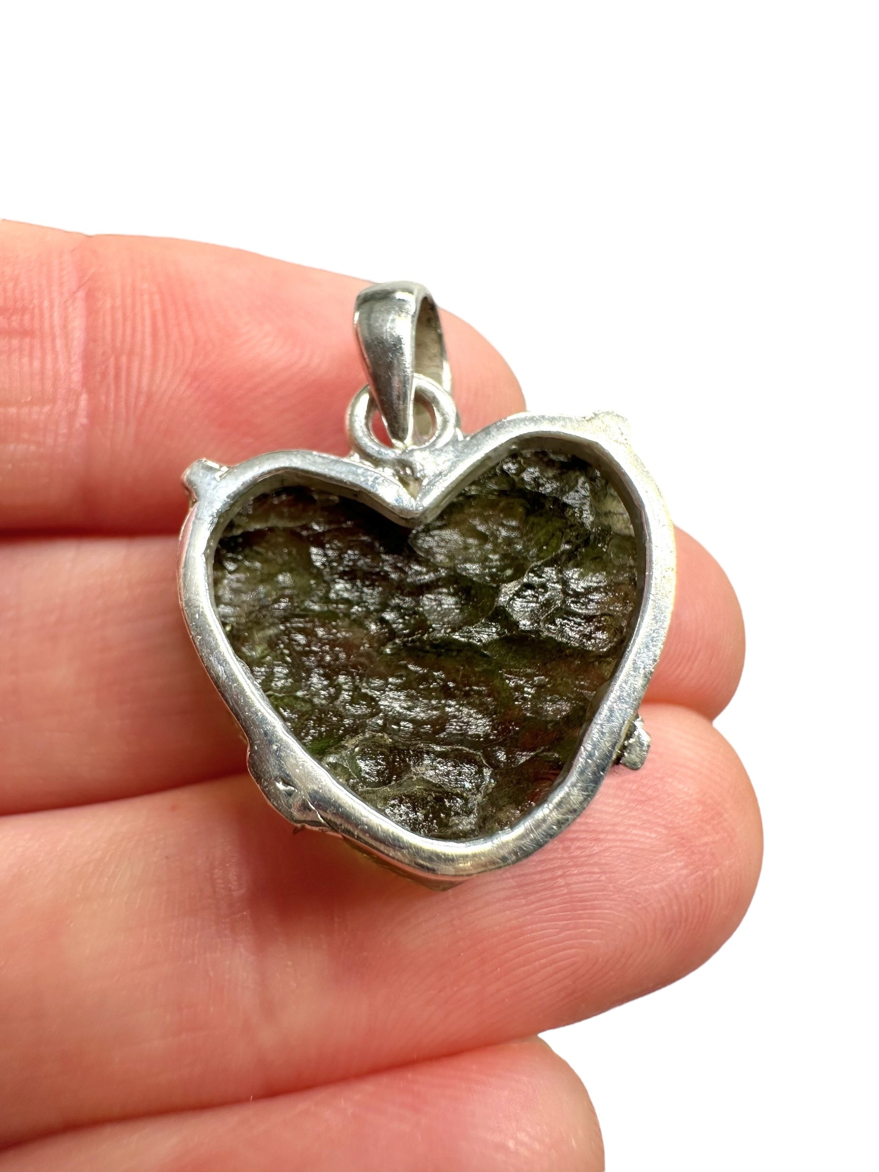 Silver moldavite heart-shaped pendant - SP/V693