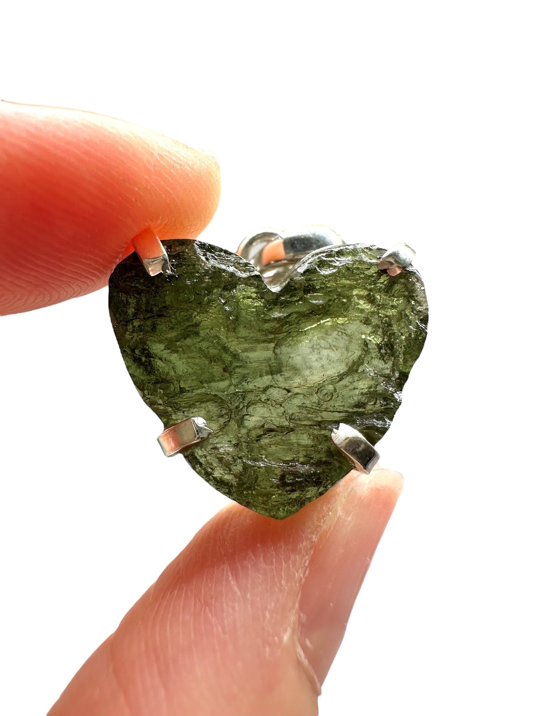 Silver moldavite heart-shaped pendant - SP/V693