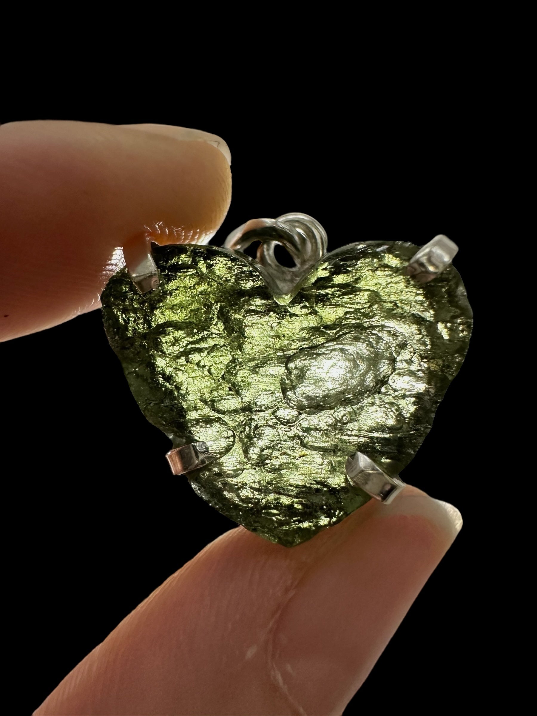 Silver moldavite heart-shaped pendant - SP/V693