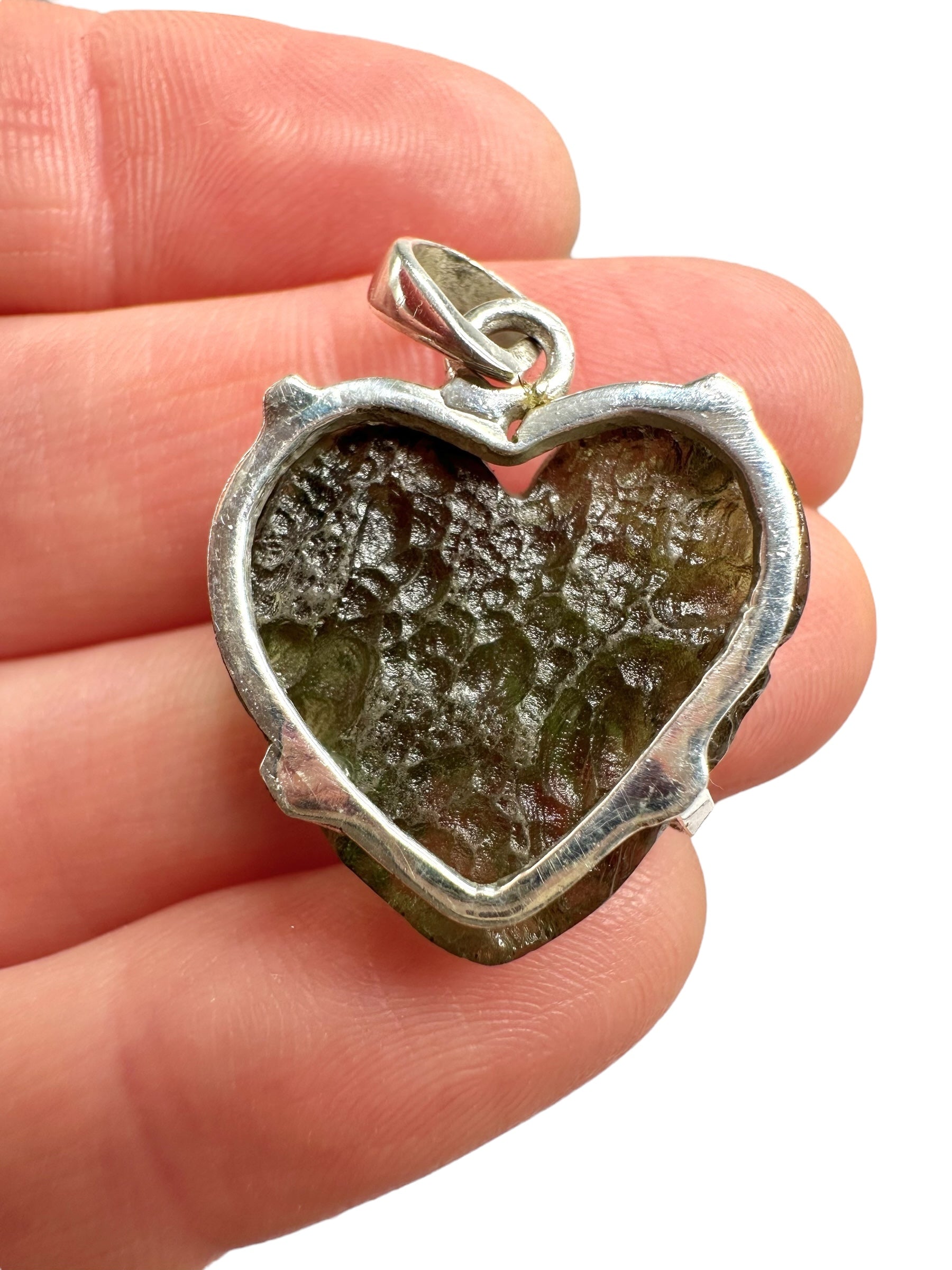 Silver moldavite heart-shaped pendant - SP/V694