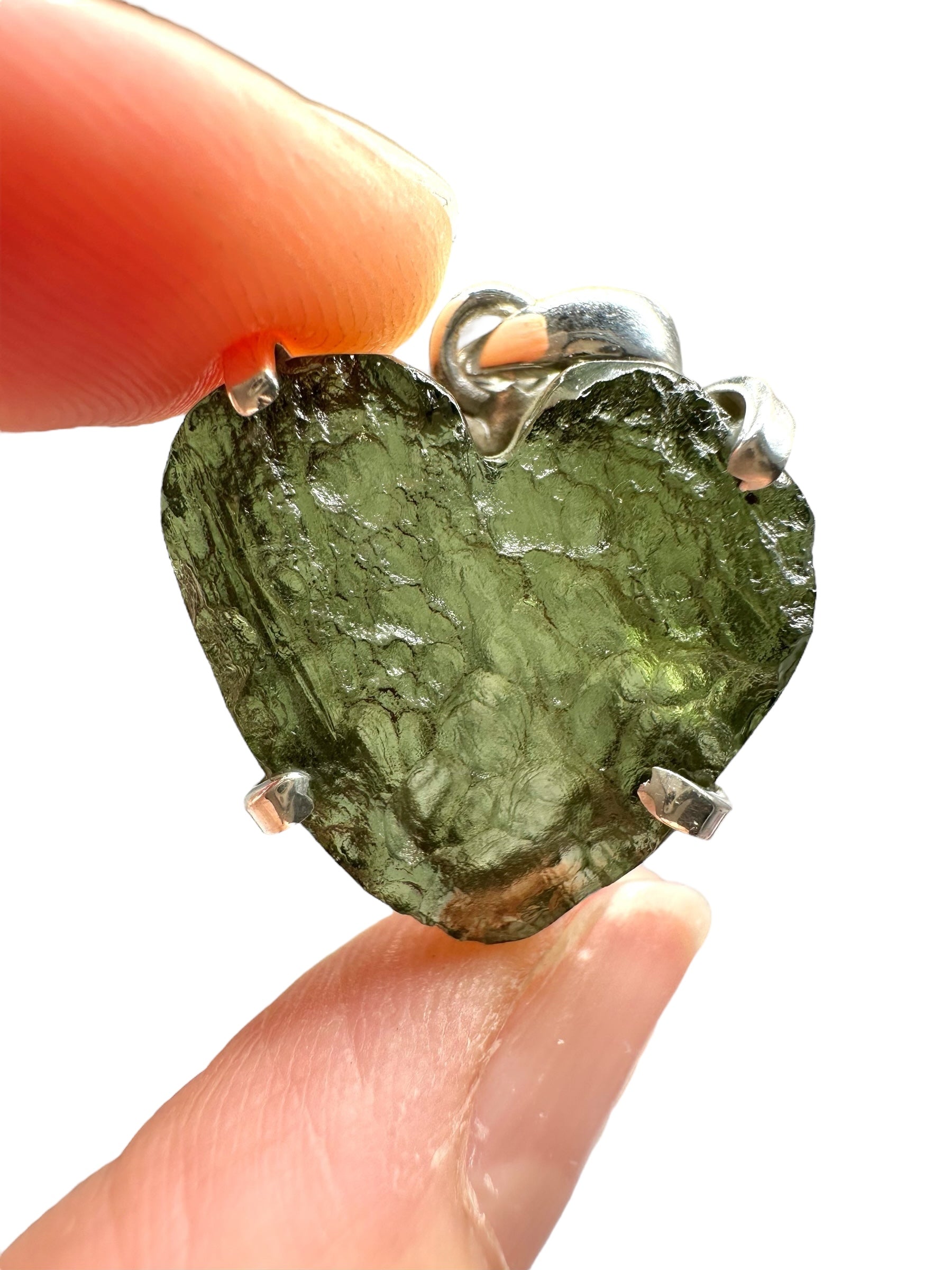 Silver moldavite heart-shaped pendant - SP/V694