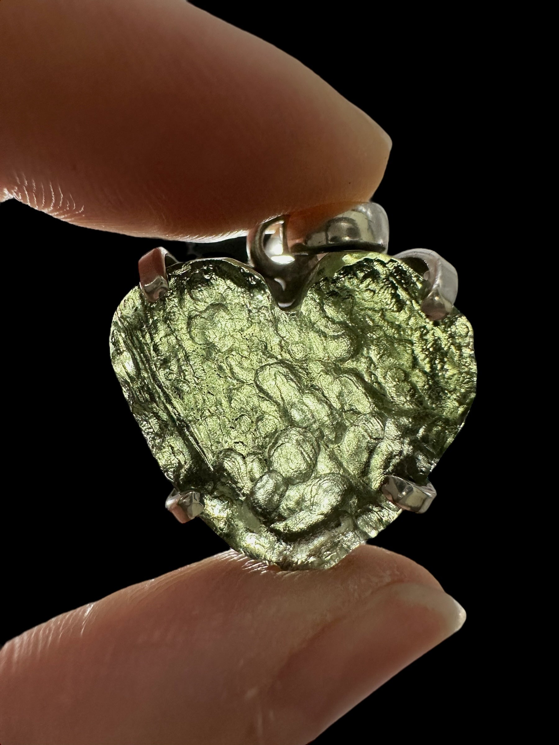 Silver moldavite heart-shaped pendant - SP/V694
