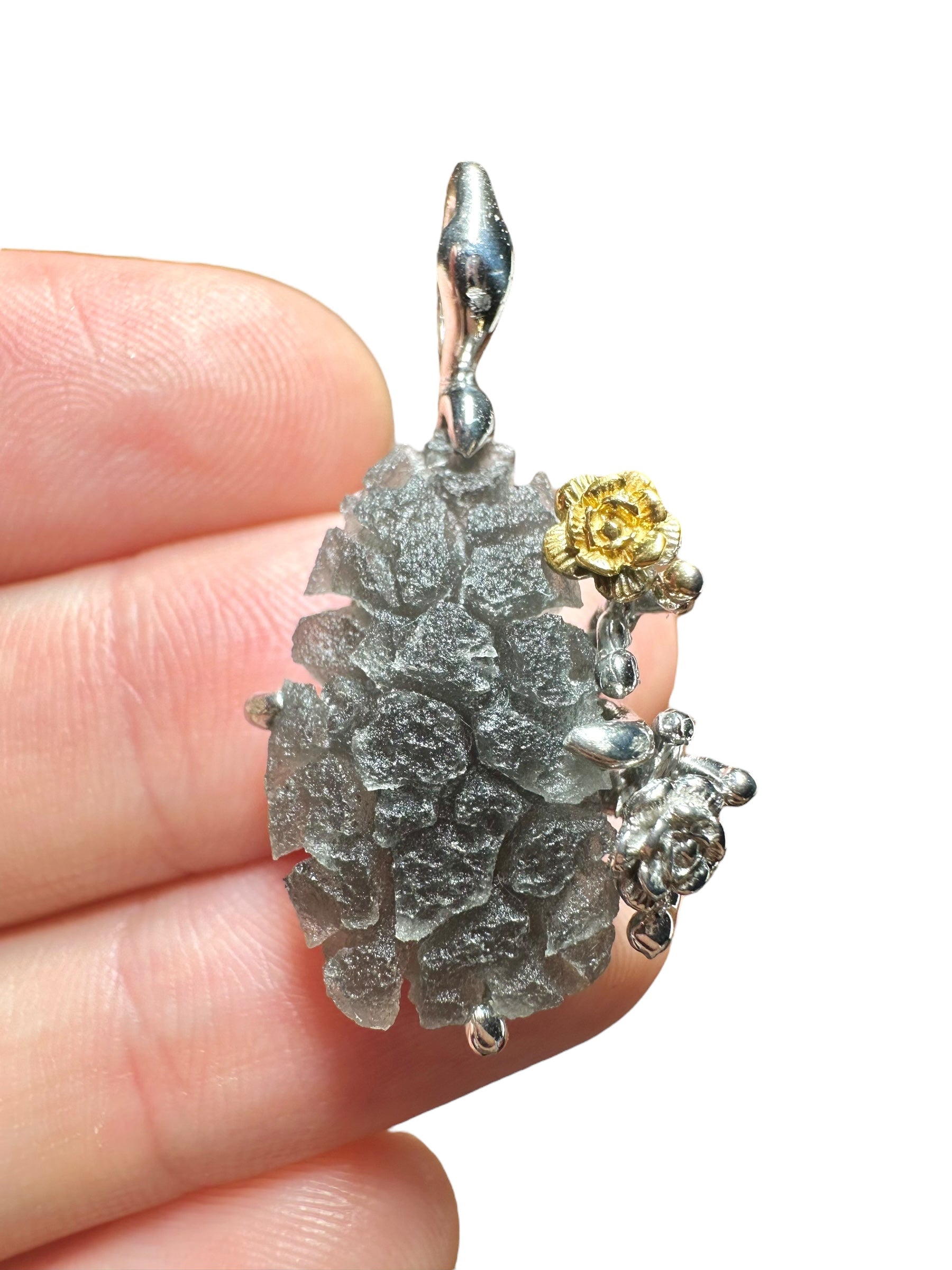 Silver pendant made from carpathian obsidian