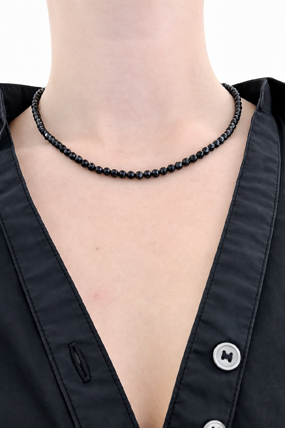 Black spinel necklace 45 cm (5mm)
