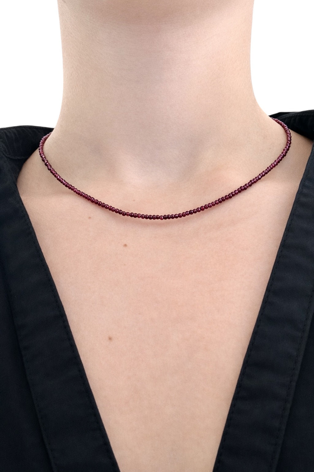 Pink garnet necklace 45 cm (2mm)