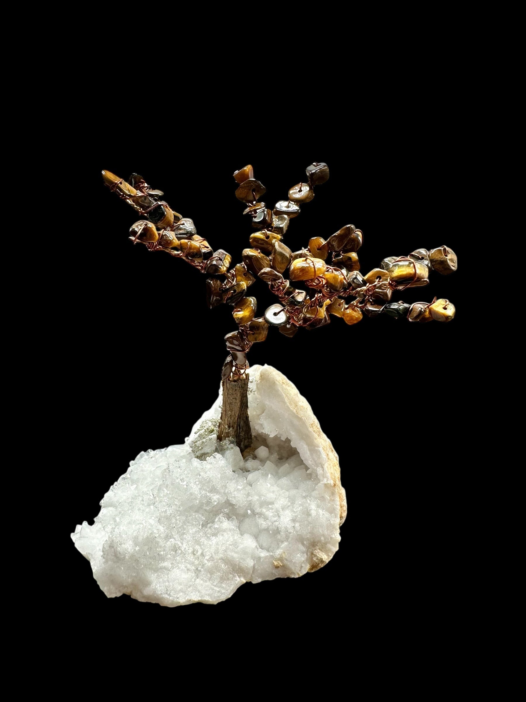 Tiger's eye tree in a crystal geode