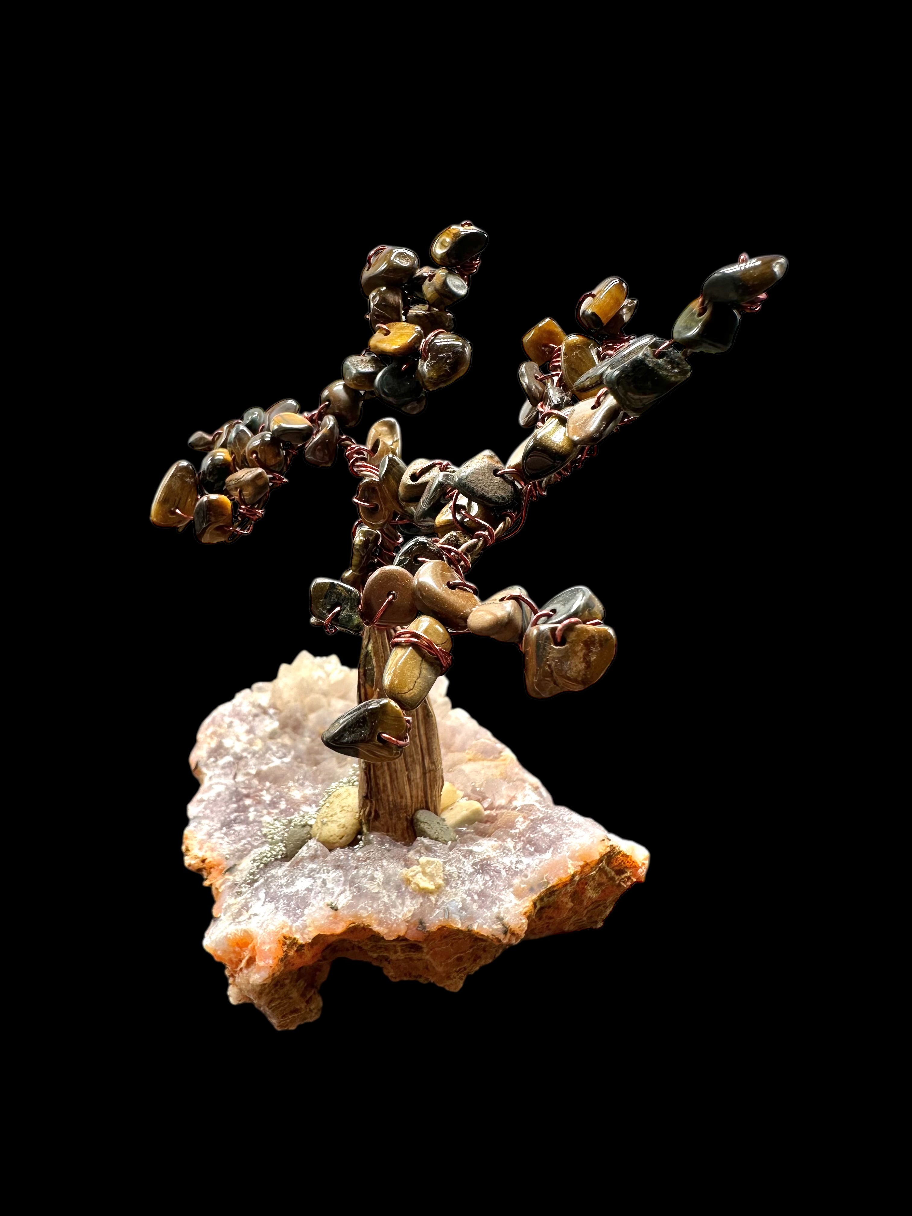Tiger's eye tree in a crystal geode - STR09