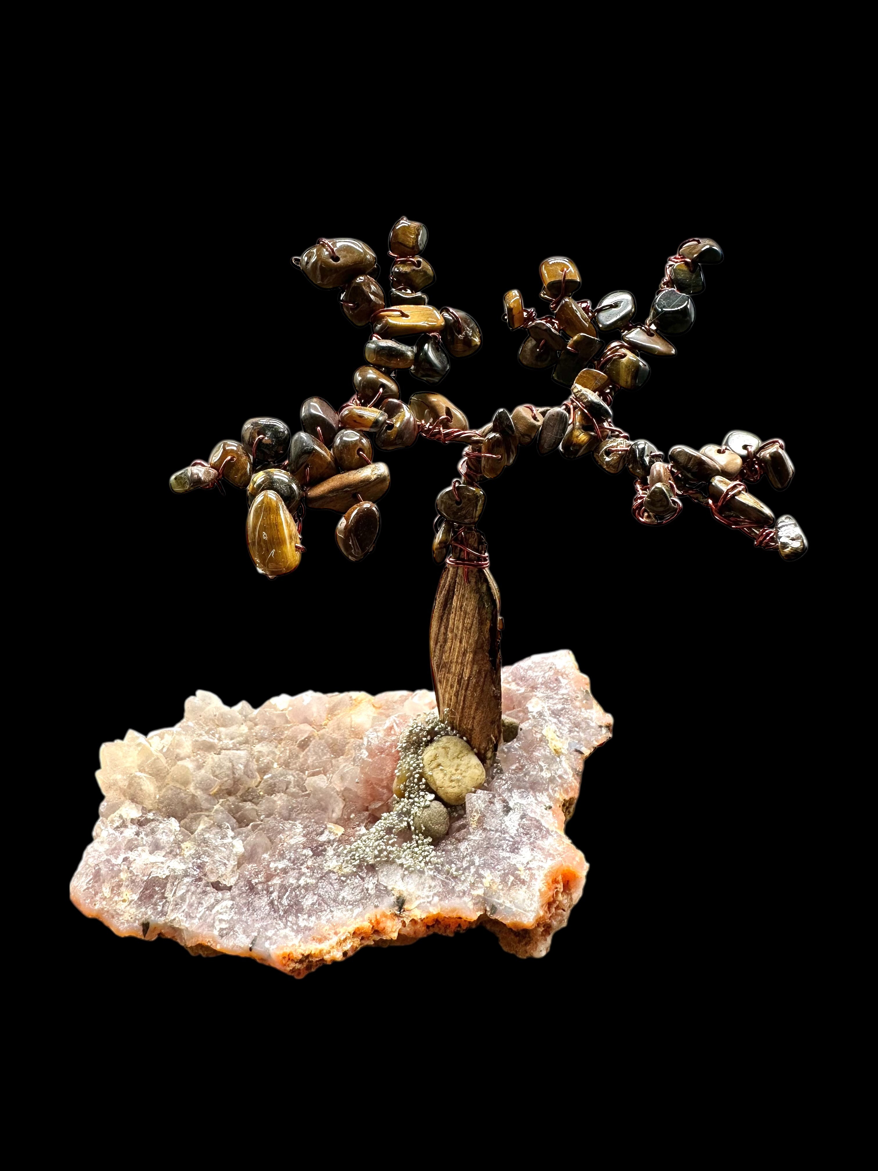 Tiger's eye tree in a crystal geode - STR09