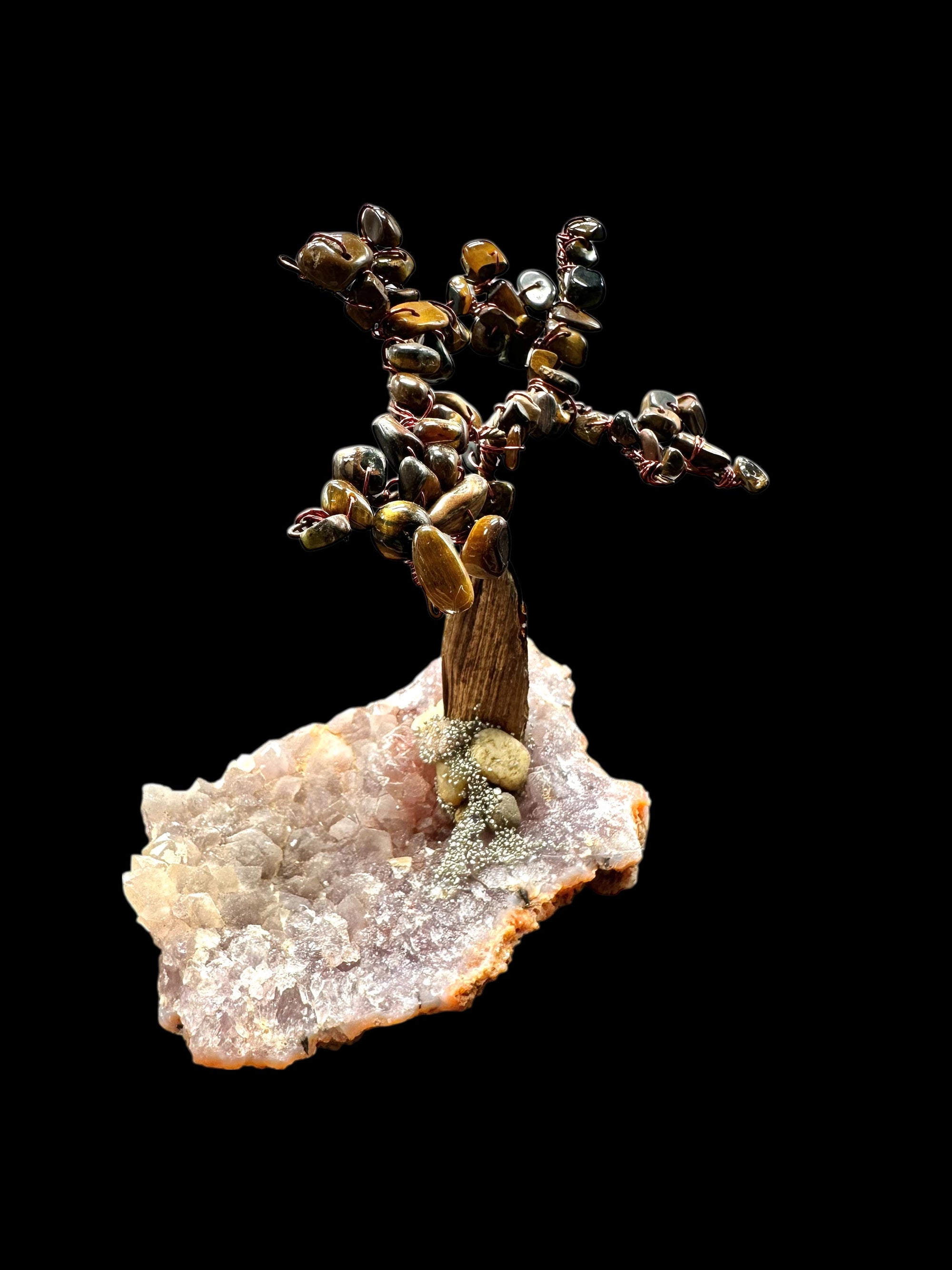Tiger's eye tree in a crystal geode