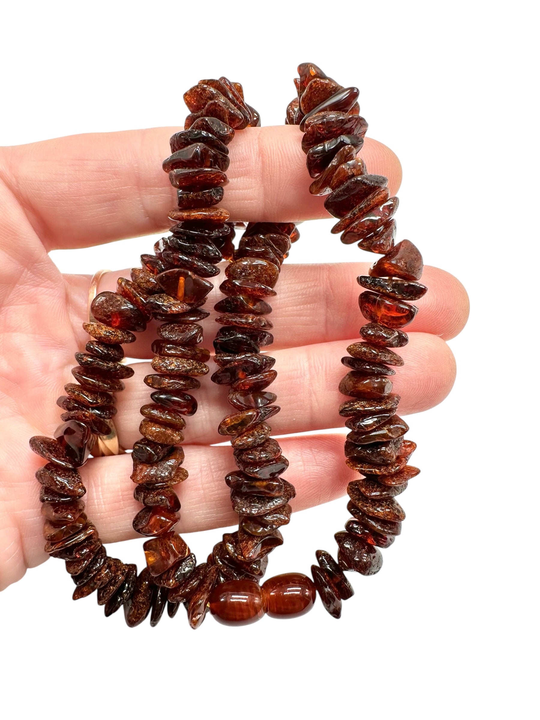 Necklace made of tumbled genuine amber / dark – random piece - NA/J008