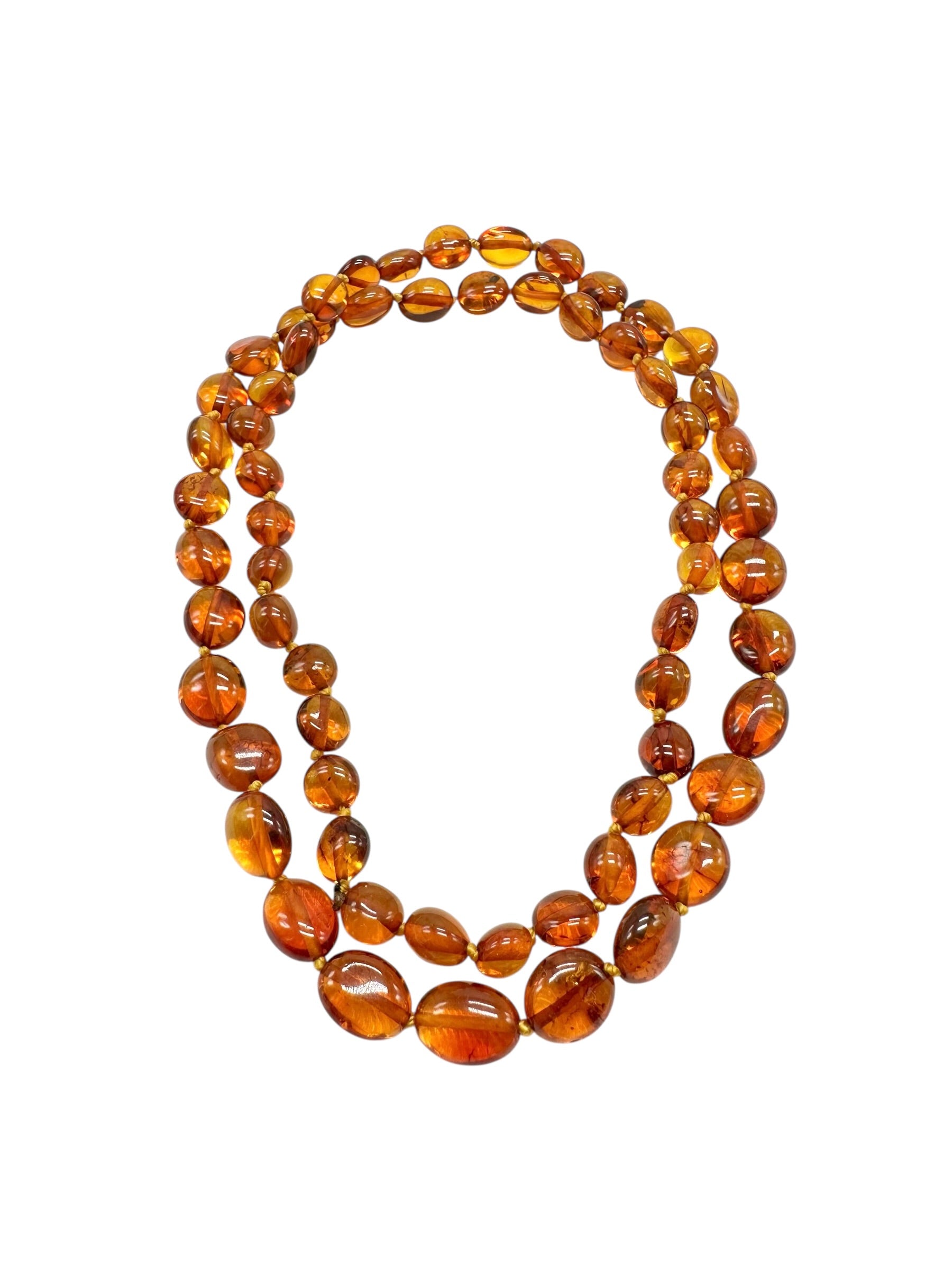 Necklace made of polished genuine amber spheres / dark – random piece - NA/J011