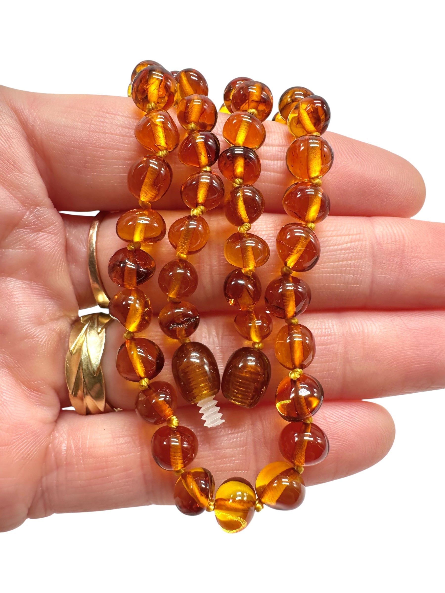Necklace made of polished genuine amber spheres / dark – random piece - NA/J017