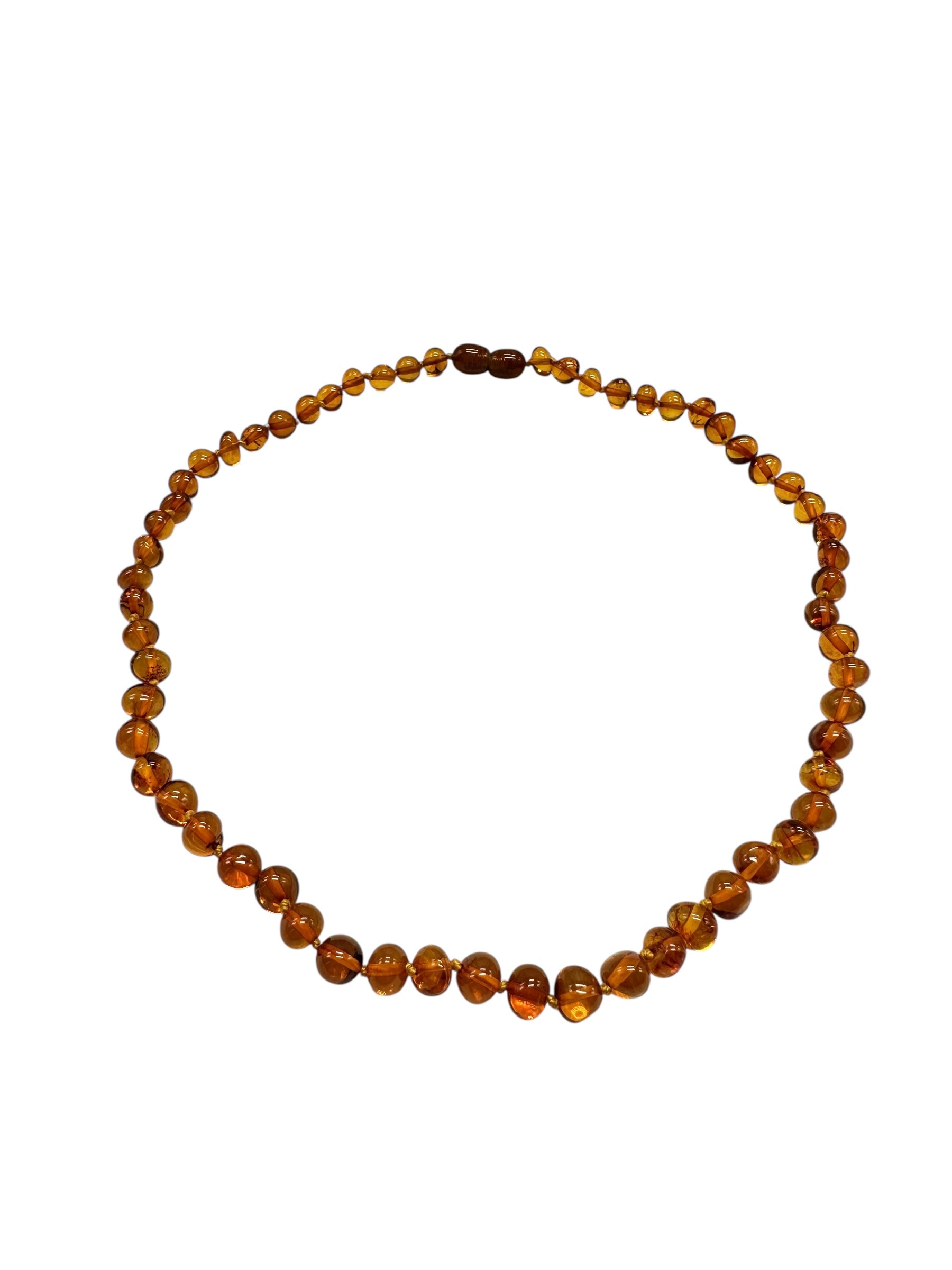 Necklace made of polished genuine amber spheres / dark – random piece
