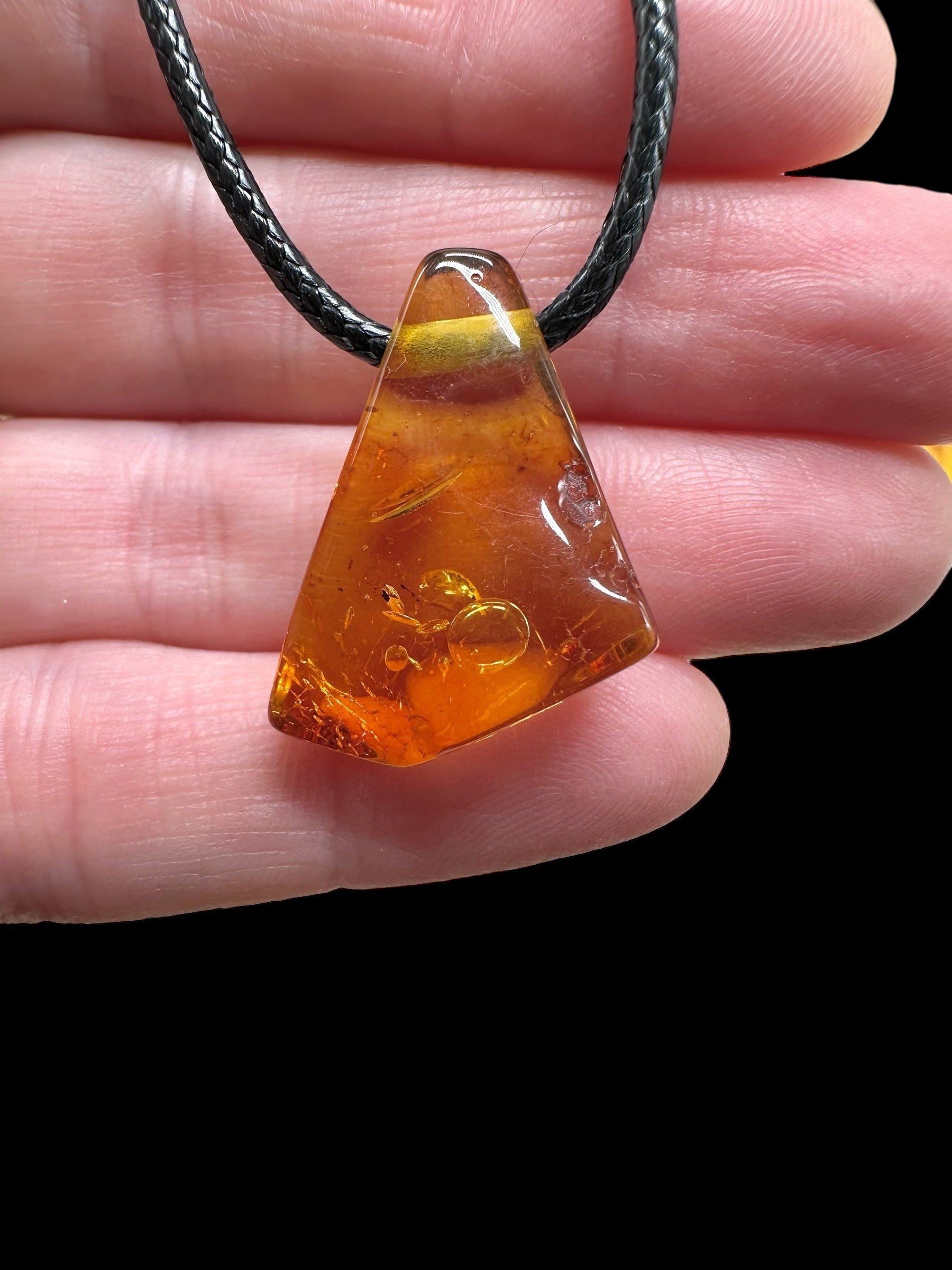 Amber pendant with leather cord – random piece - P/JN044