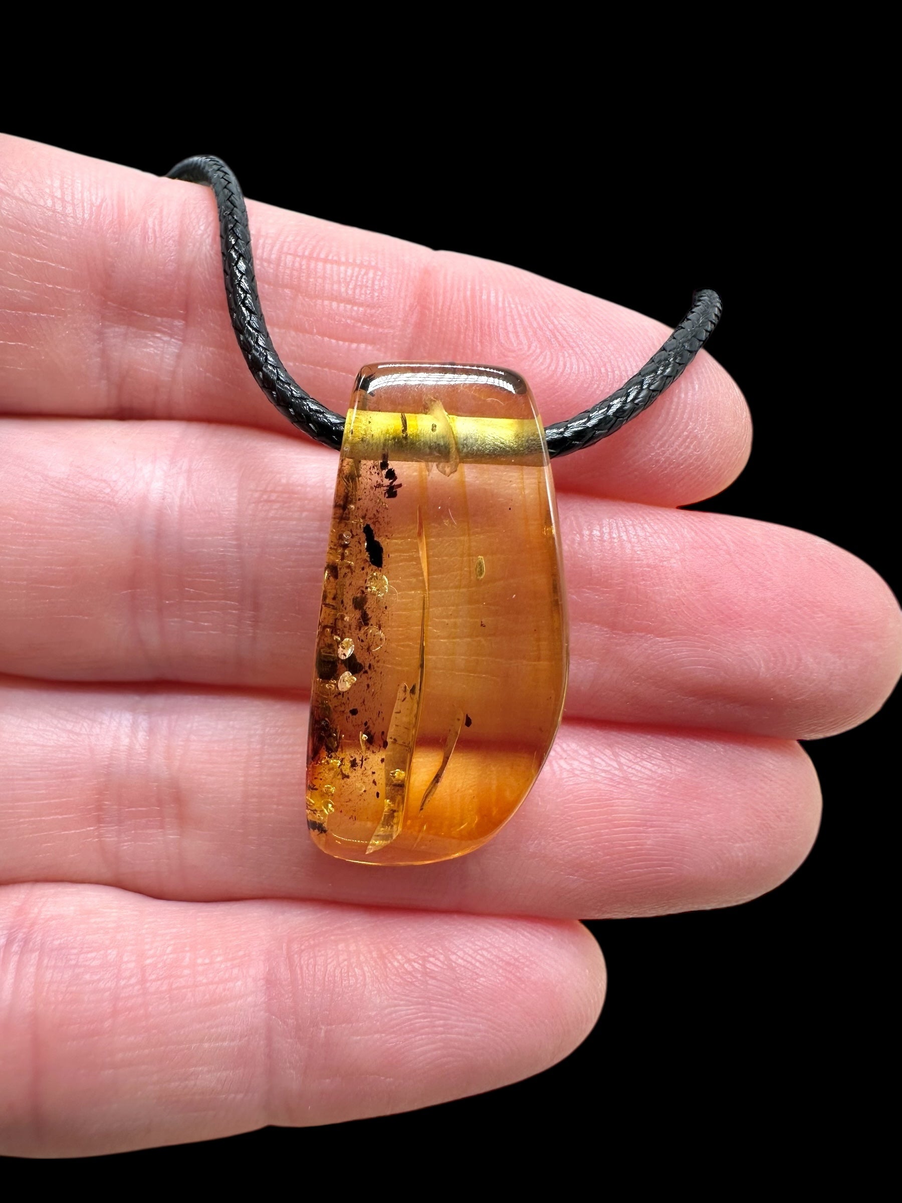 Amber pendant with leather cord – random piece - P/JN044