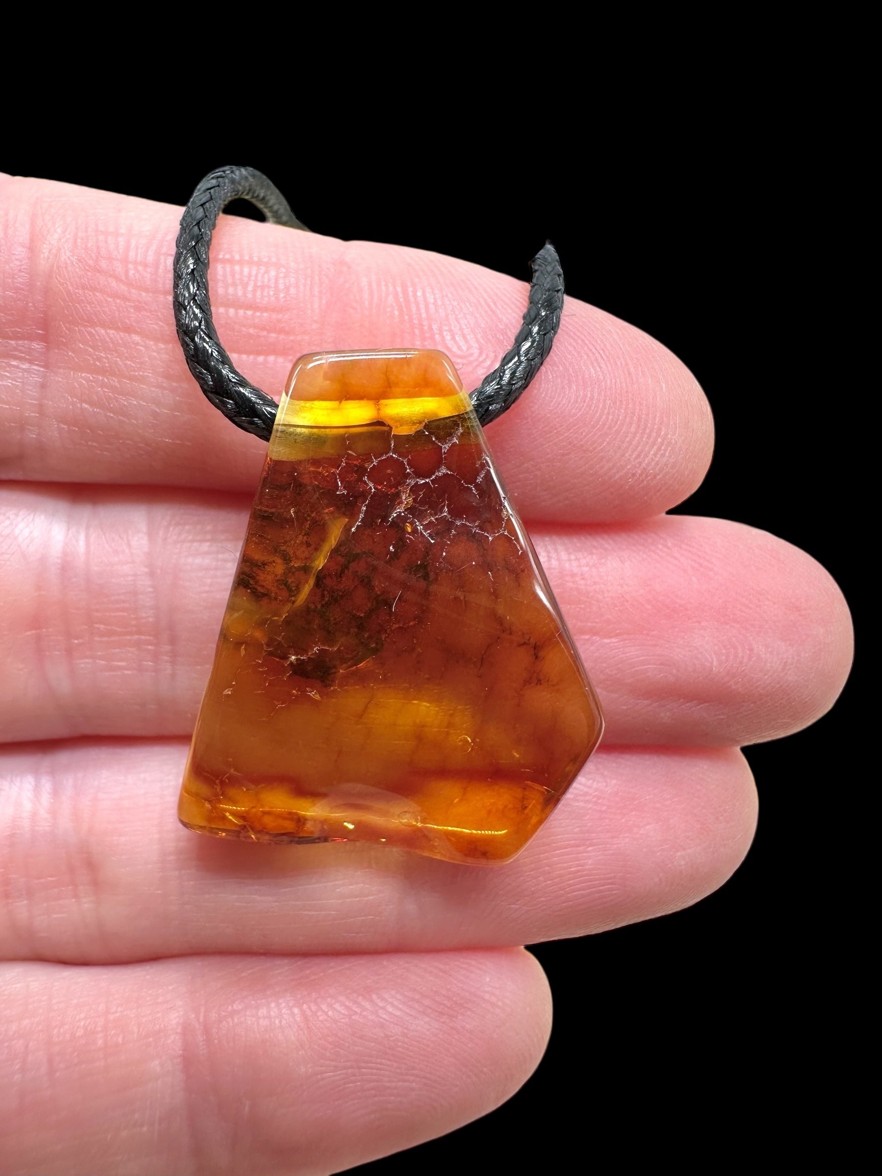 Amber pendant with leather cord – random piece - P/JN044