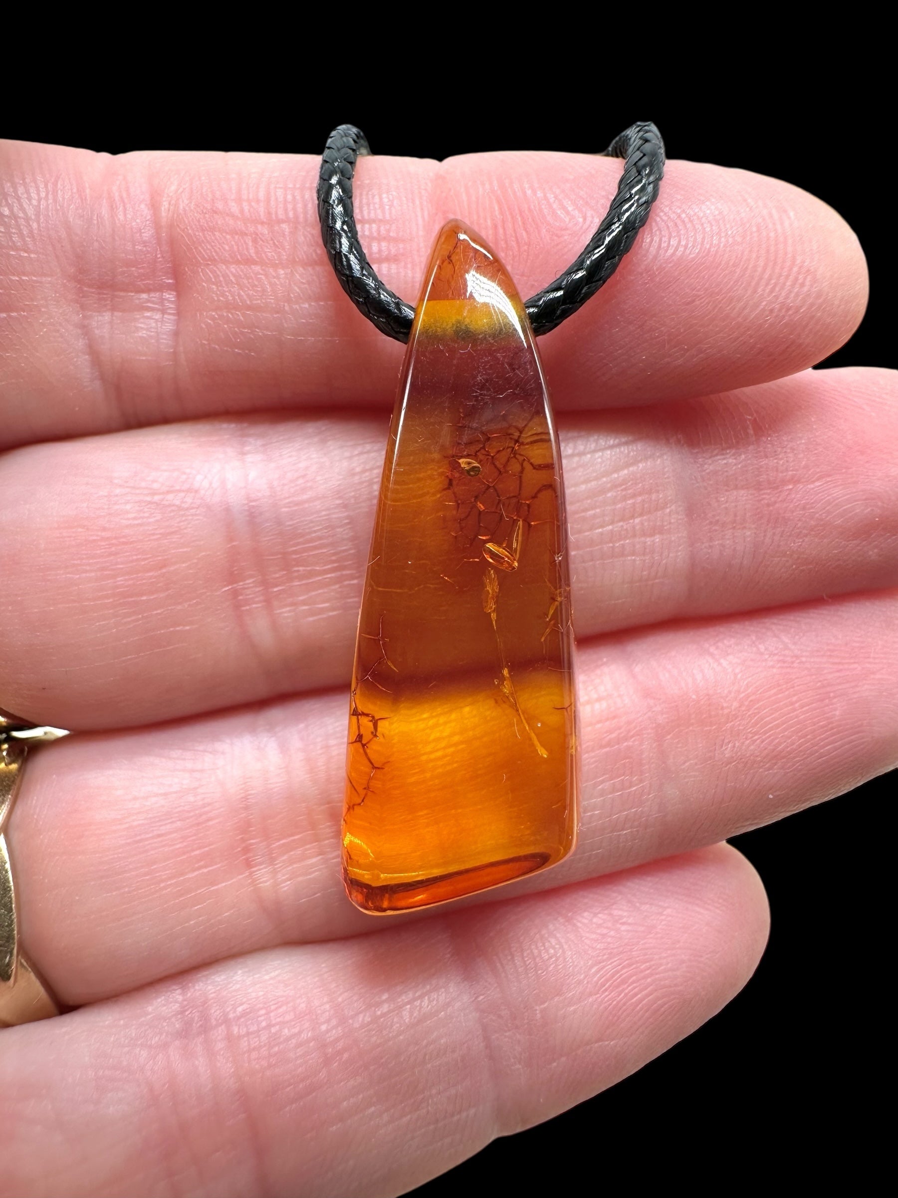 Amber pendant with leather cord – random piece - P/JN044