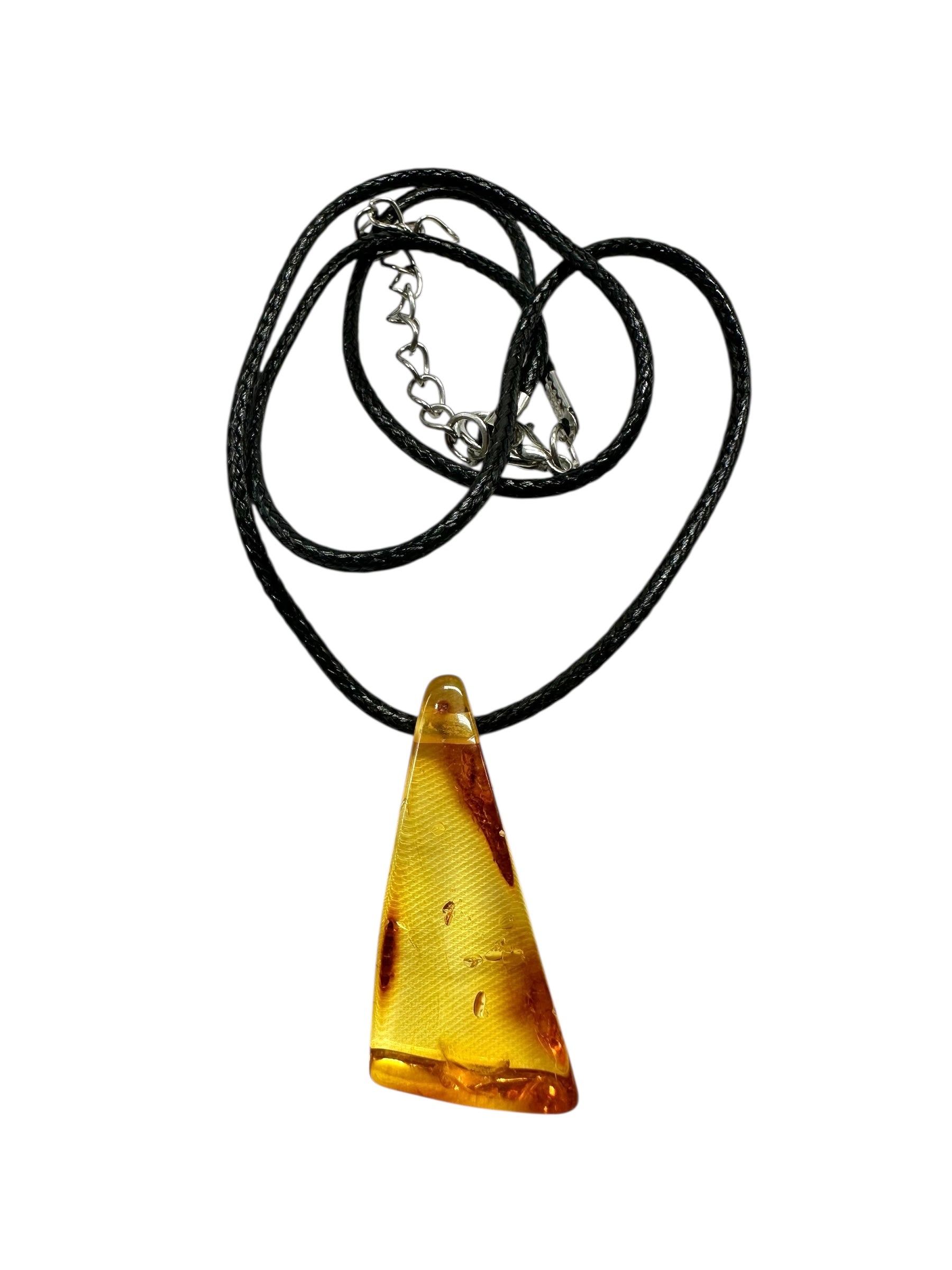 Amber pendant with leather cord