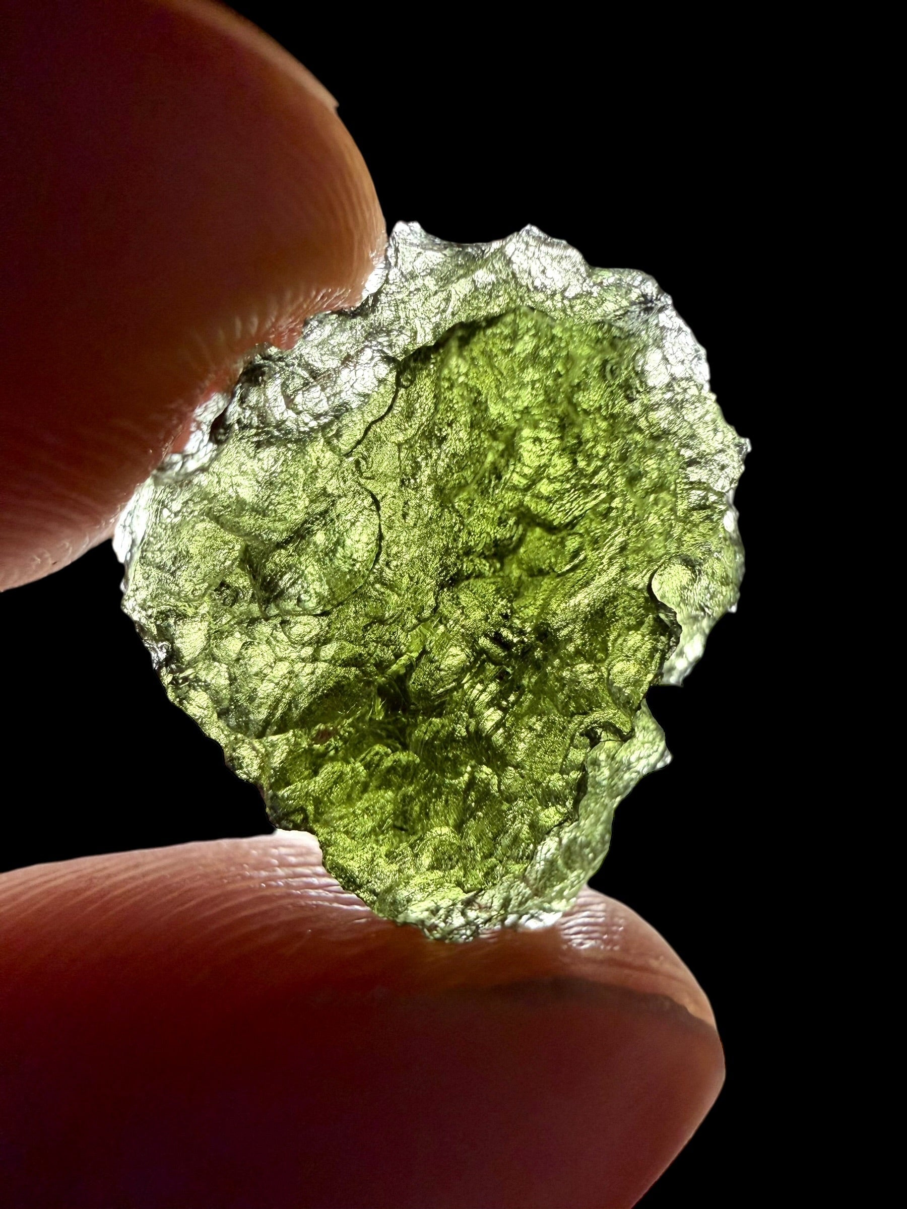 Moldavite Grezza – Marouskovo pole – 2,16g retroilluminata