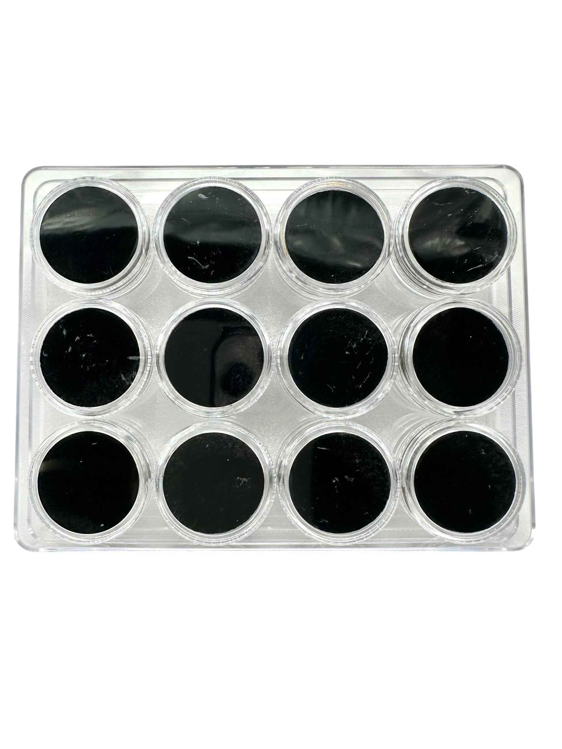 Confezione da 12 scatole in plastica con coperchio a vite per campioni di minerali (nere) - PK013