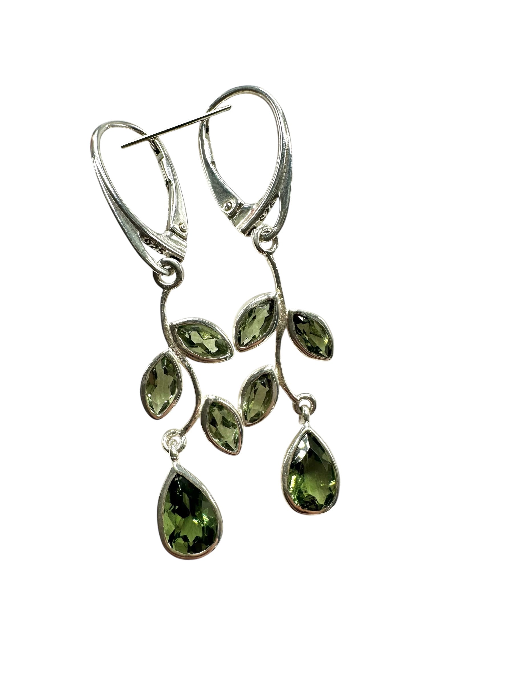 8 silver earrings with cut moldavites - SN/V042