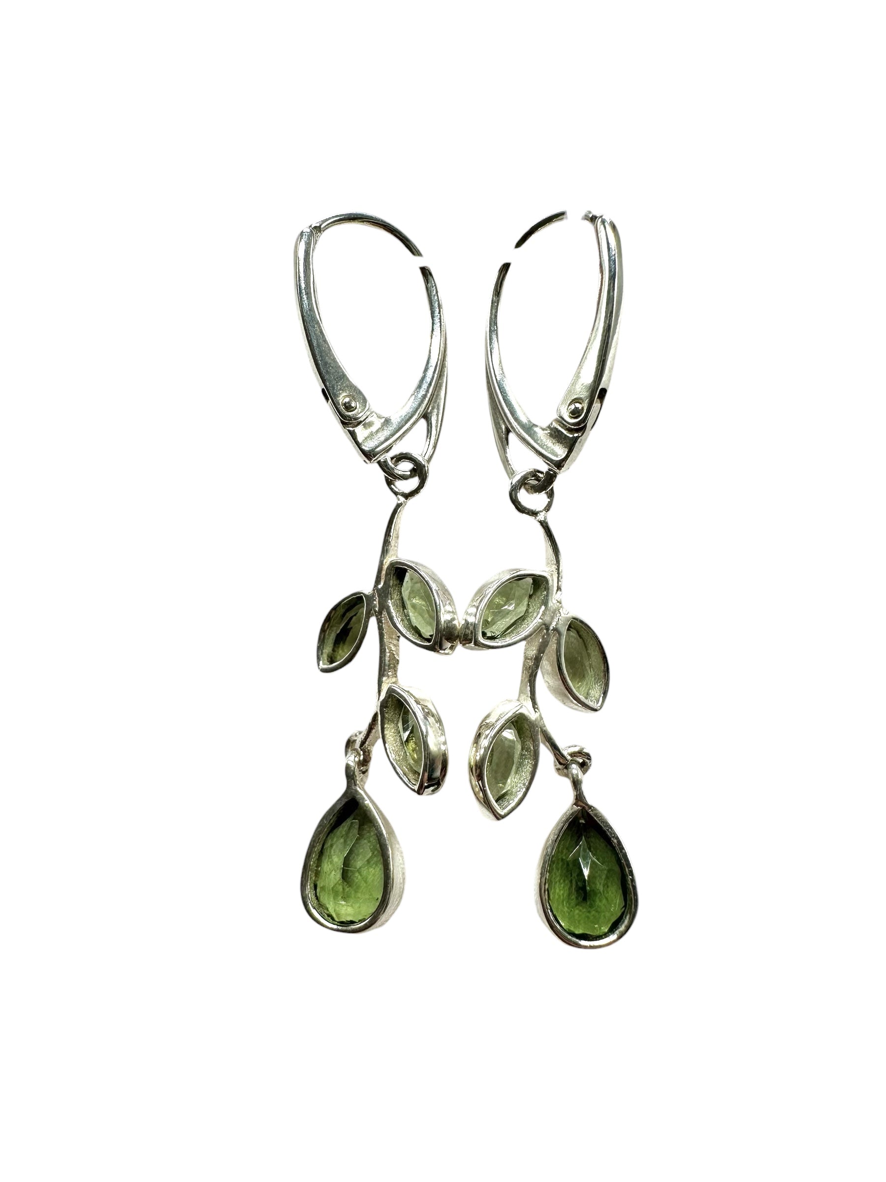 8 silver earrings with cut moldavites - SN/V042