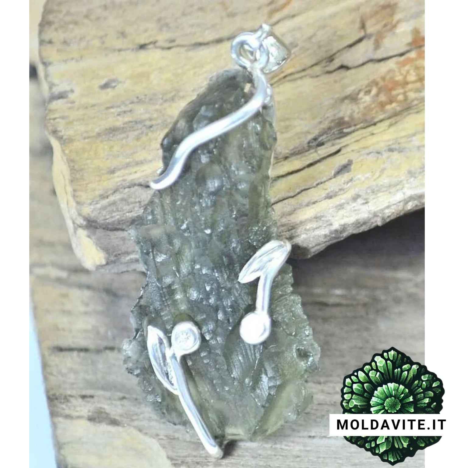 Pendente su misura - MLD69 - Pendente di Lusso in Argento con Moldavite grezza