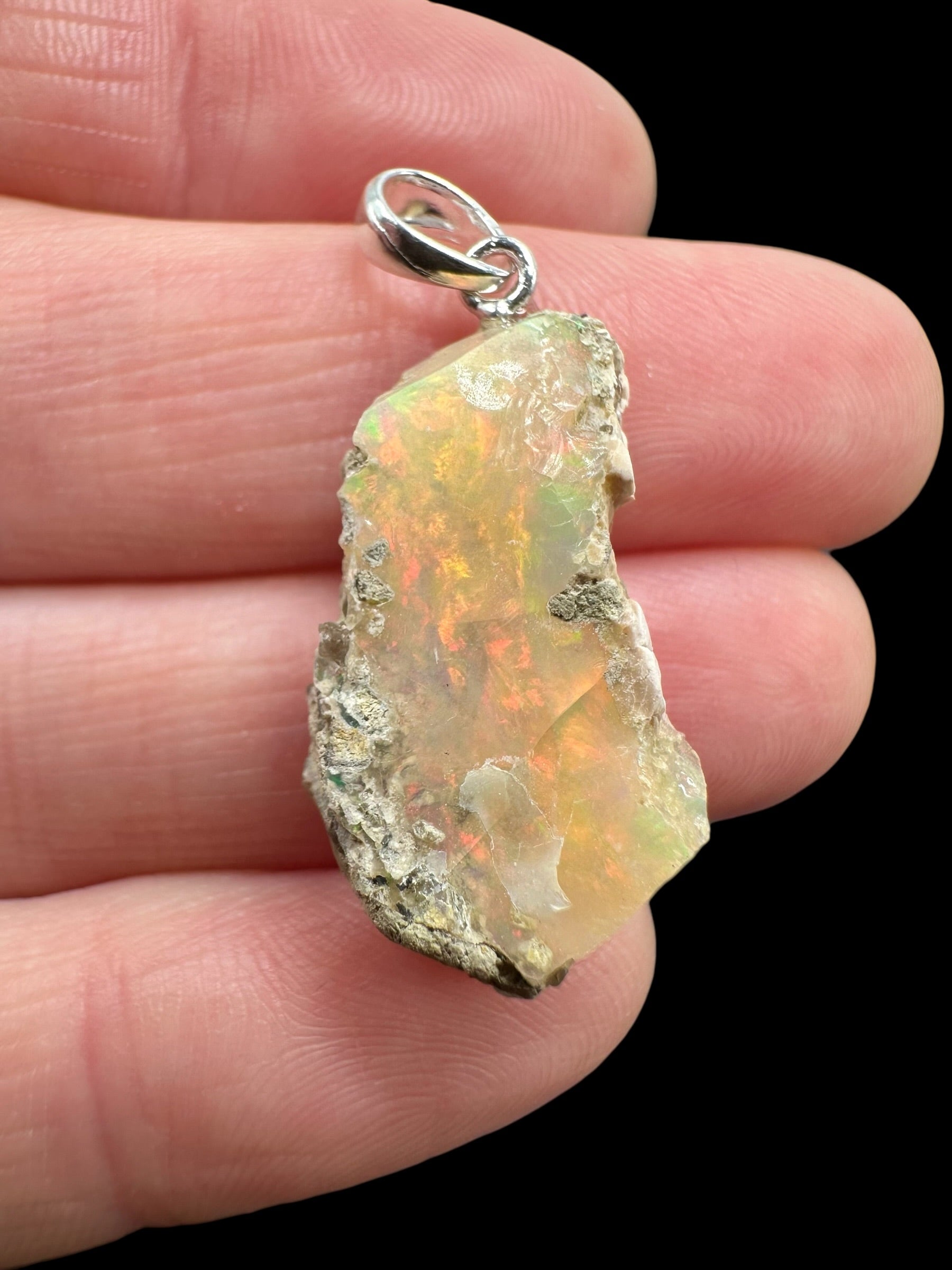 Silver precious opal pendant