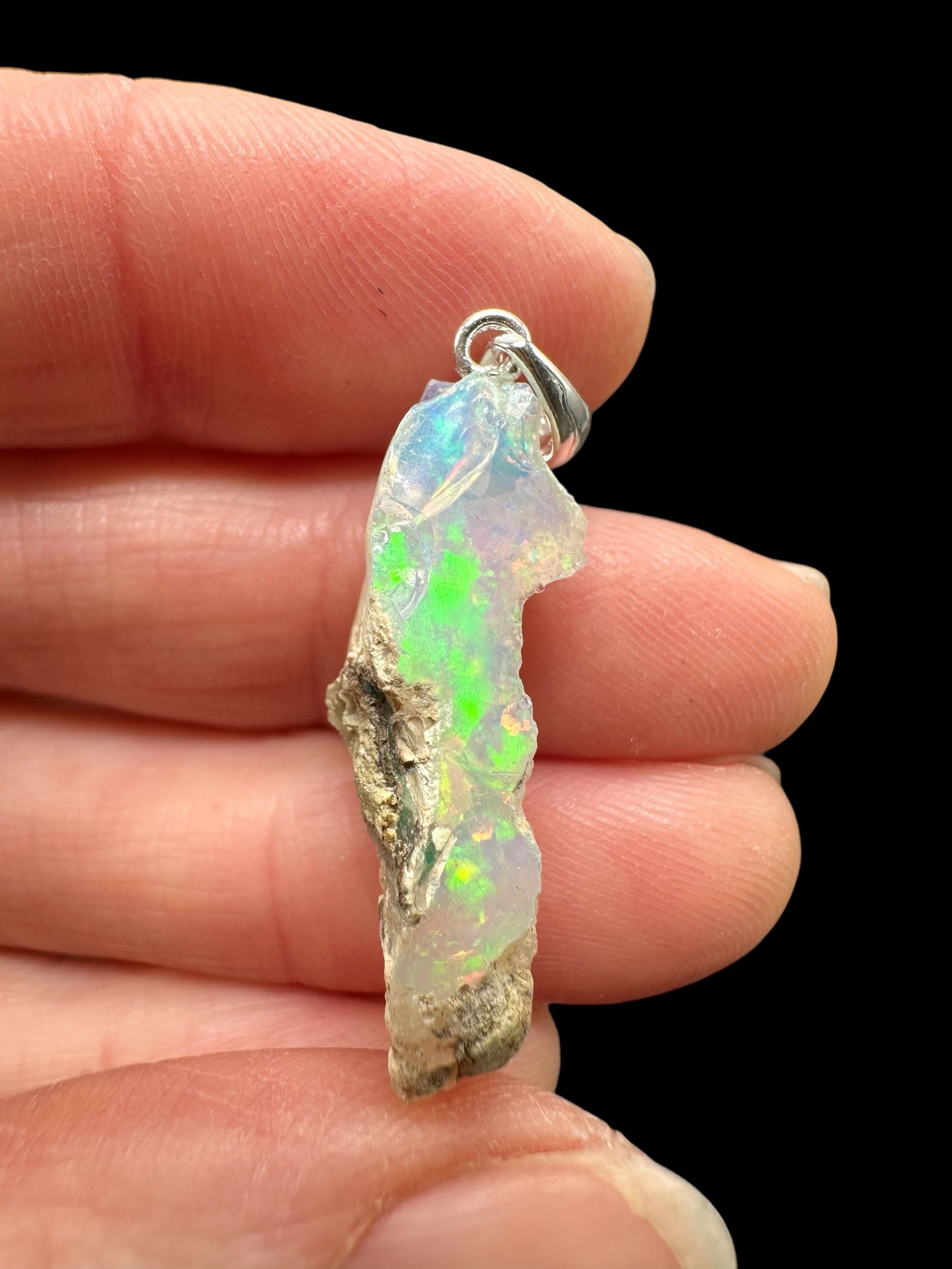 Silver precious opal pendant