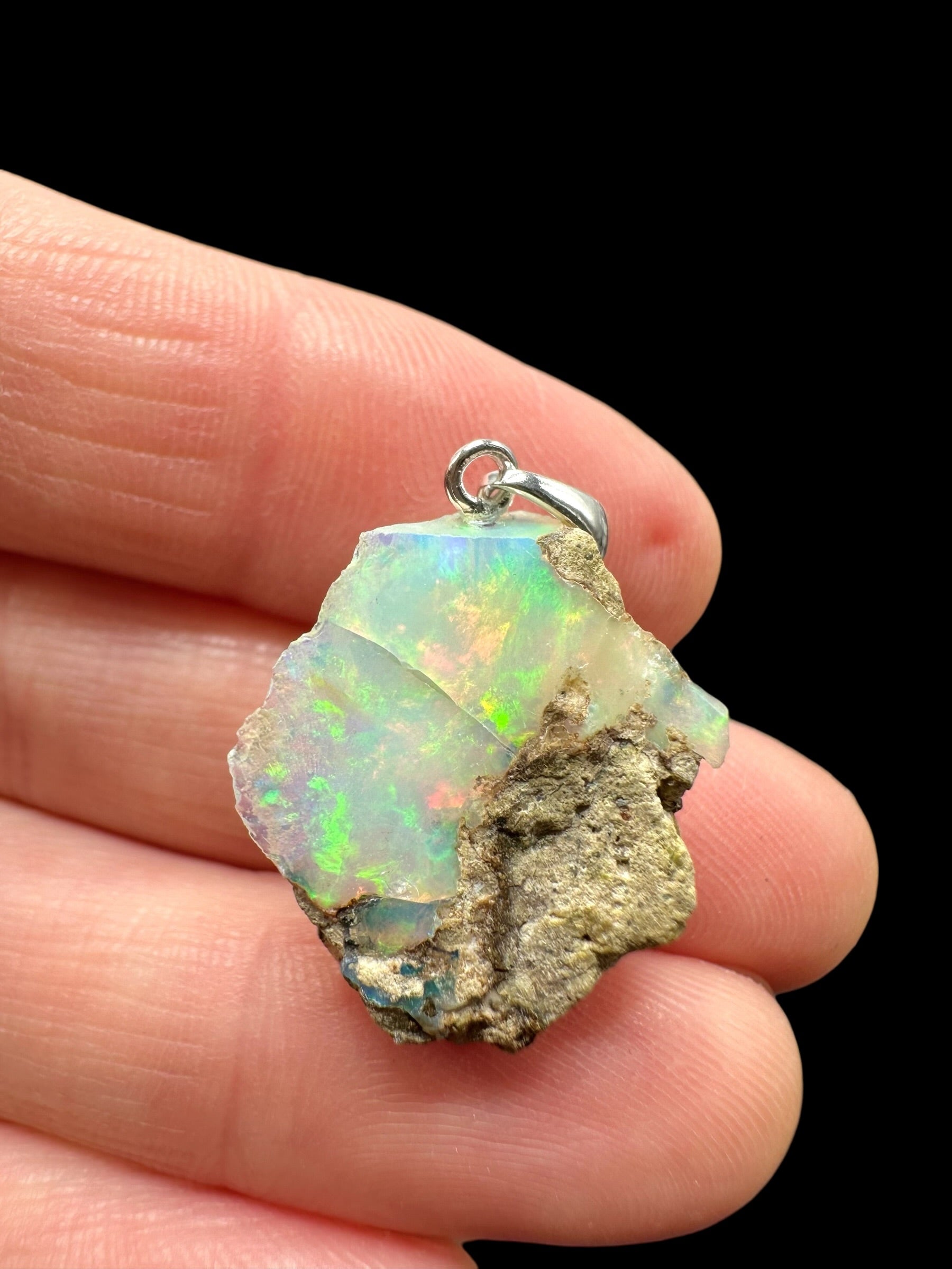 Silver precious opal pendant