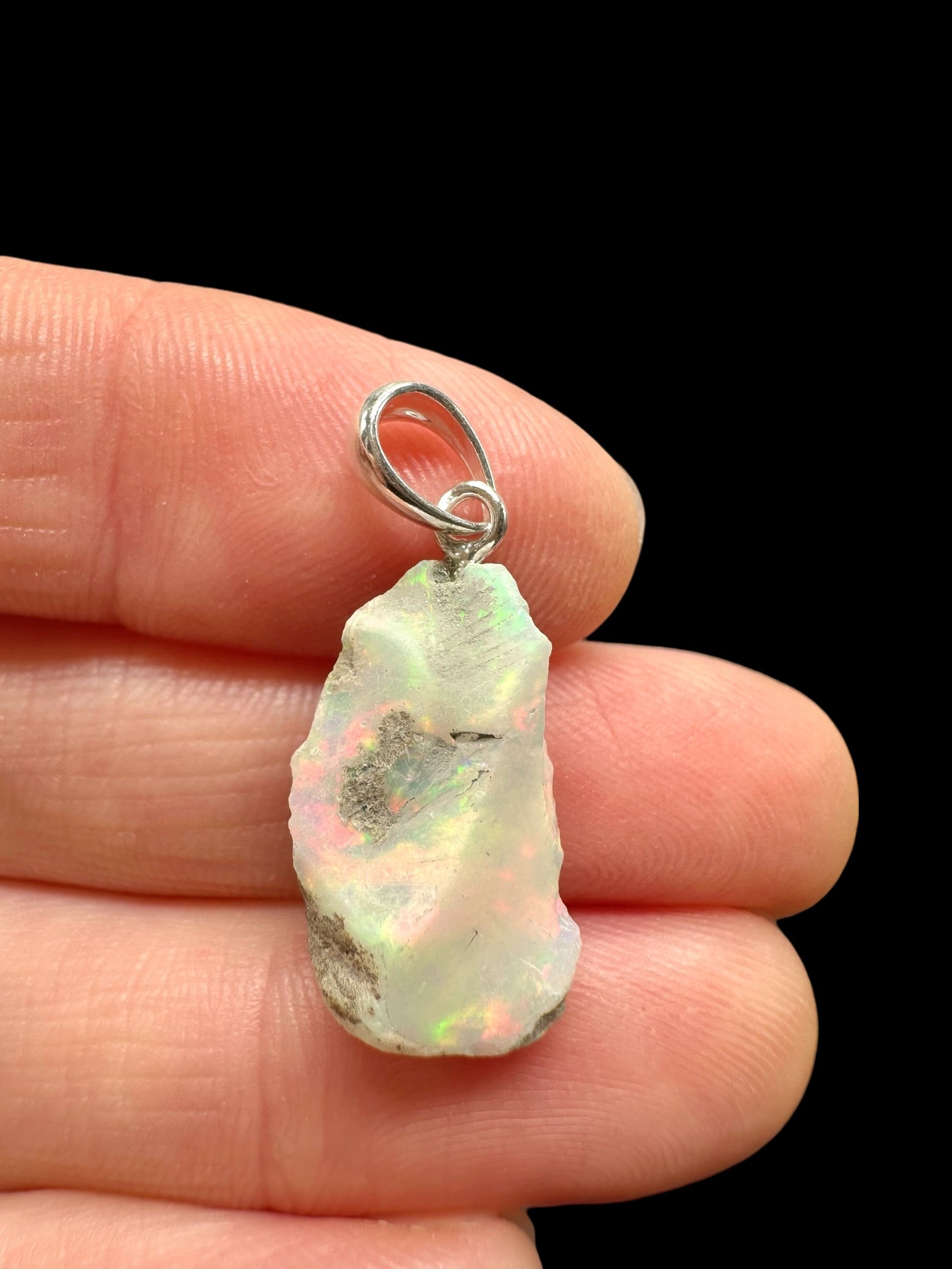 Silver precious opal pendant