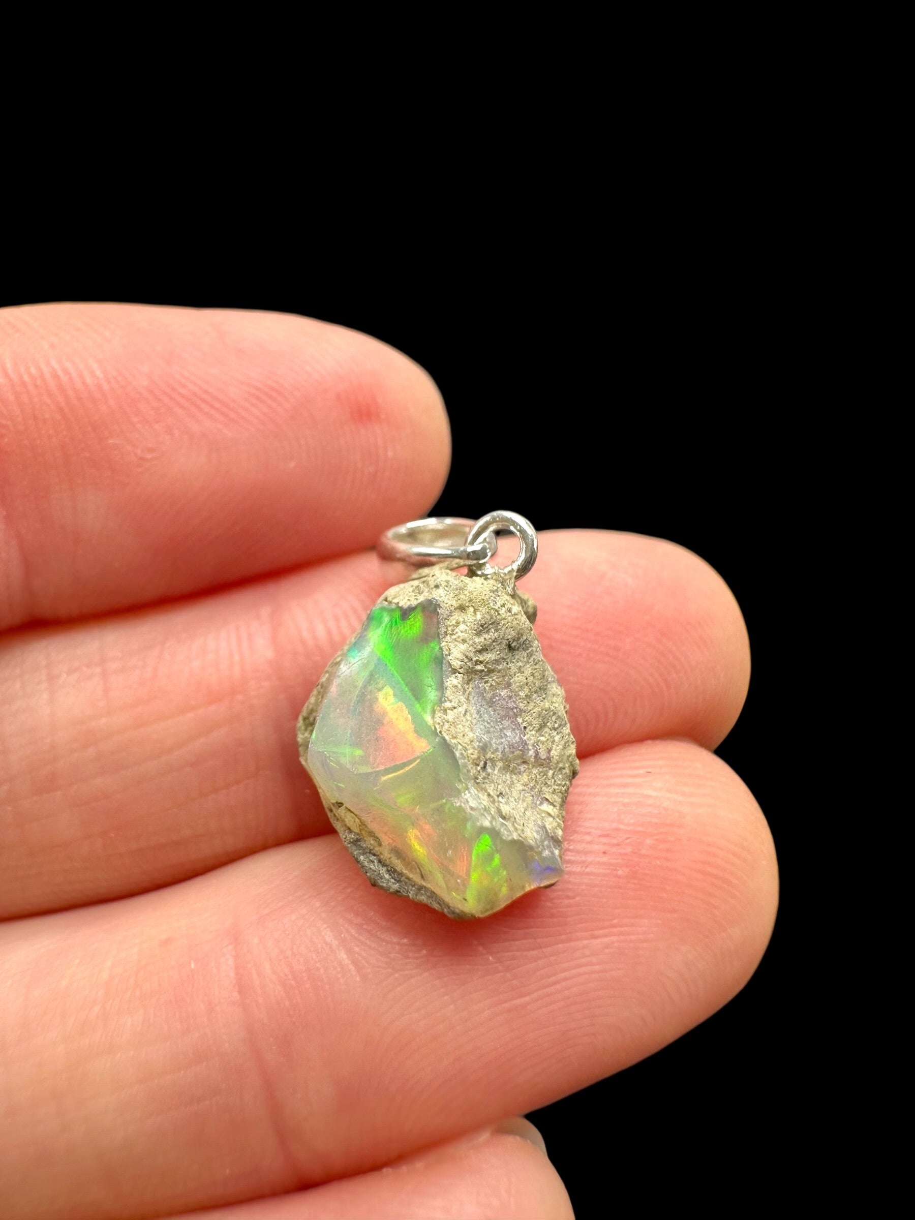 Silver precious opal pendant