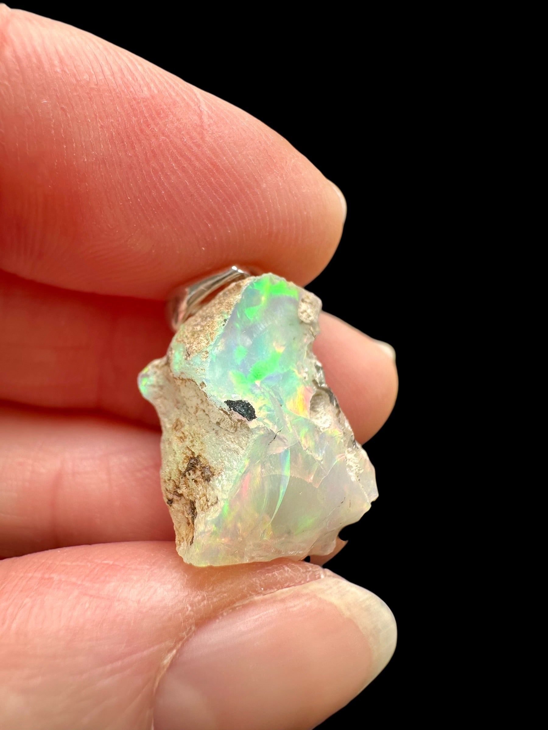 Silver precious opal pendant