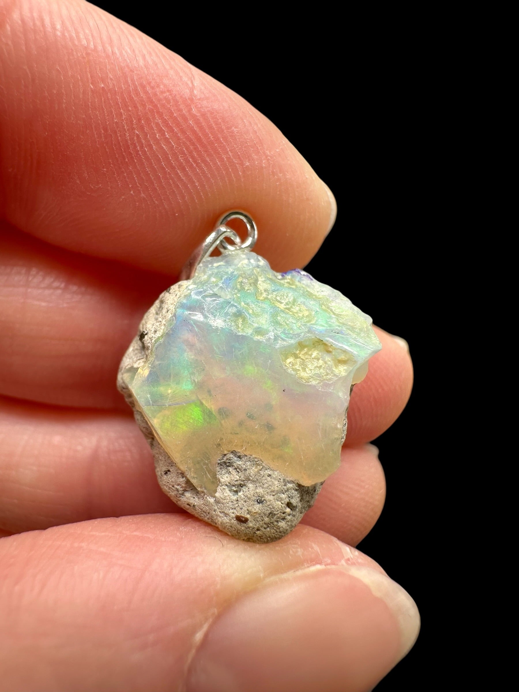 Silver precious opal pendant