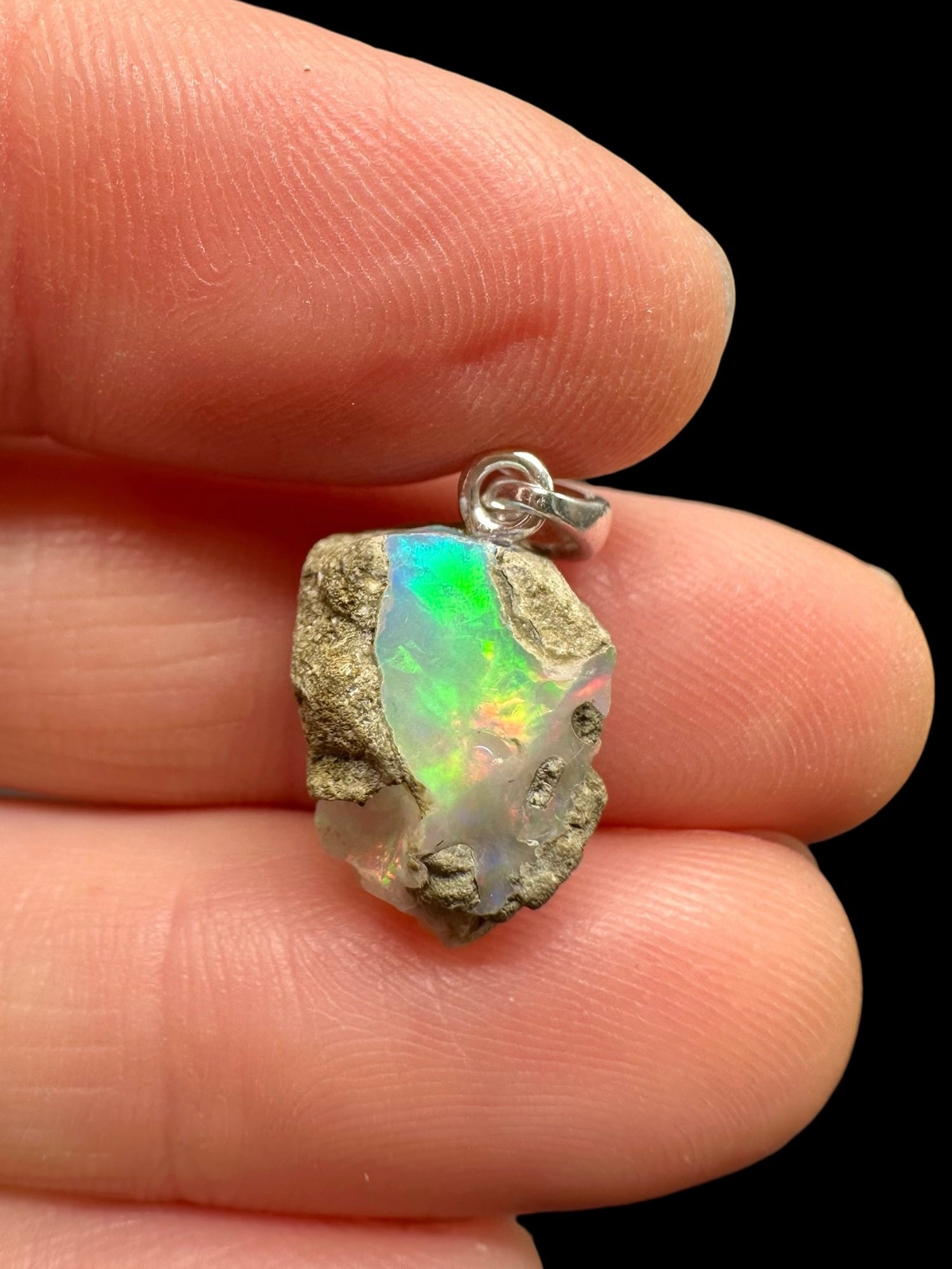 Silver precious opal pendant
