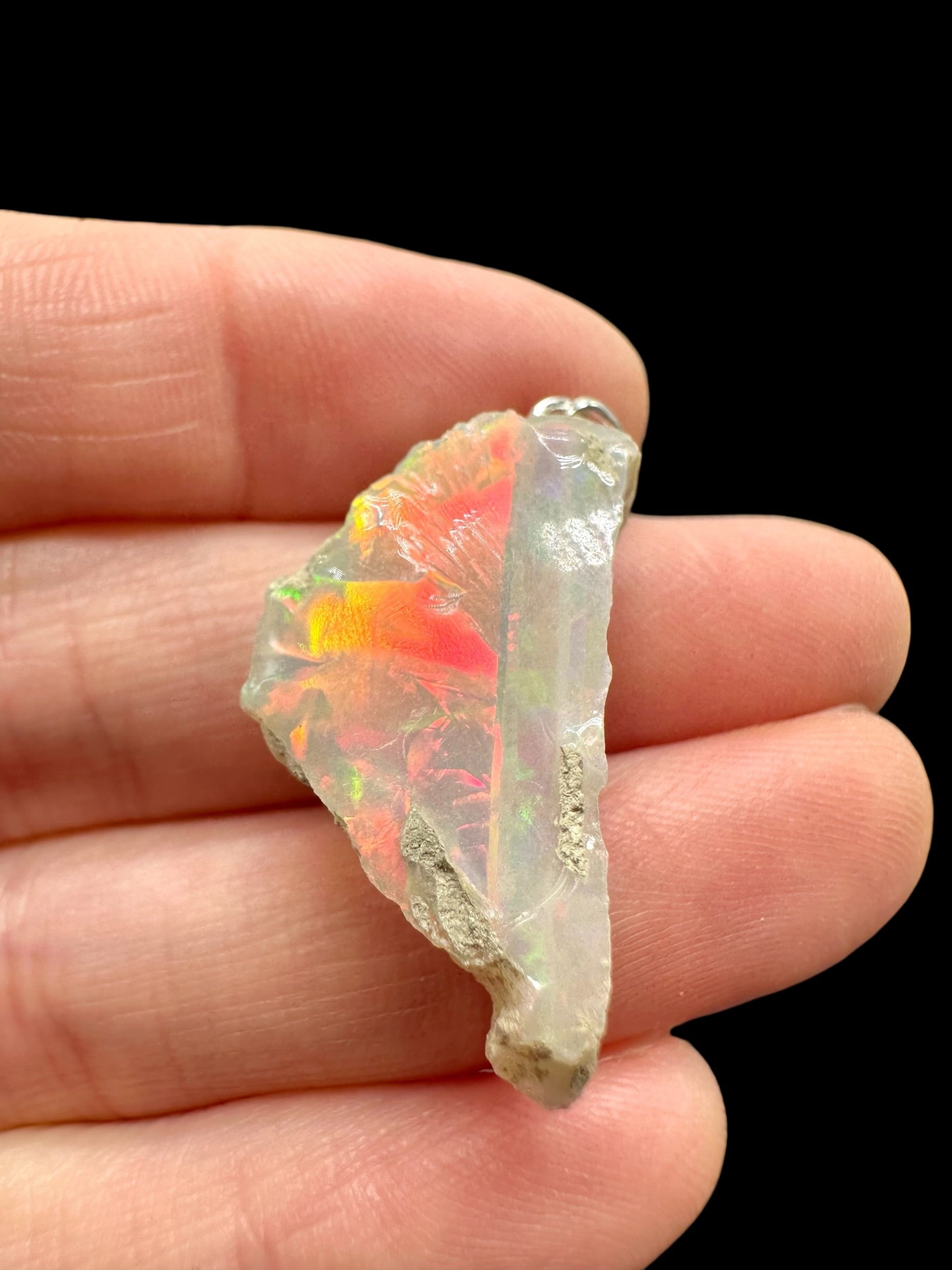 Silver precious opal pendant