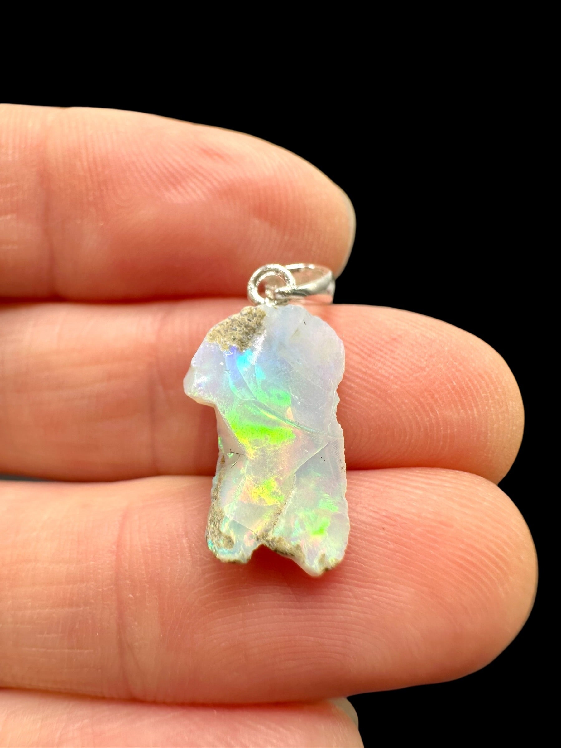 Silver precious opal pendant