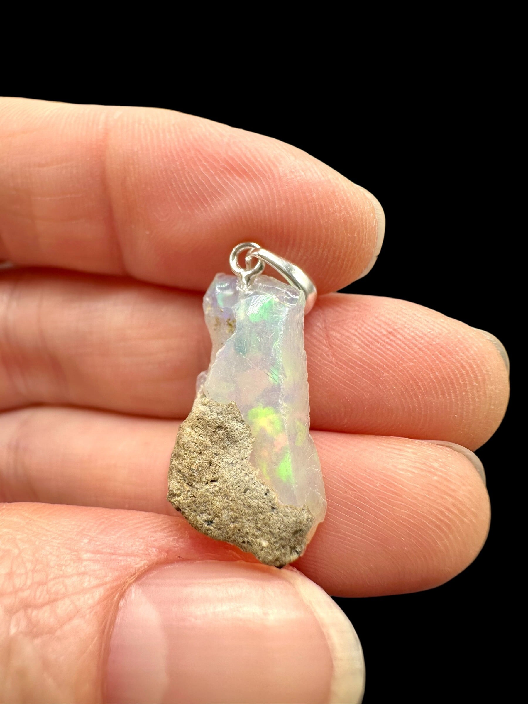 Silver precious opal pendant