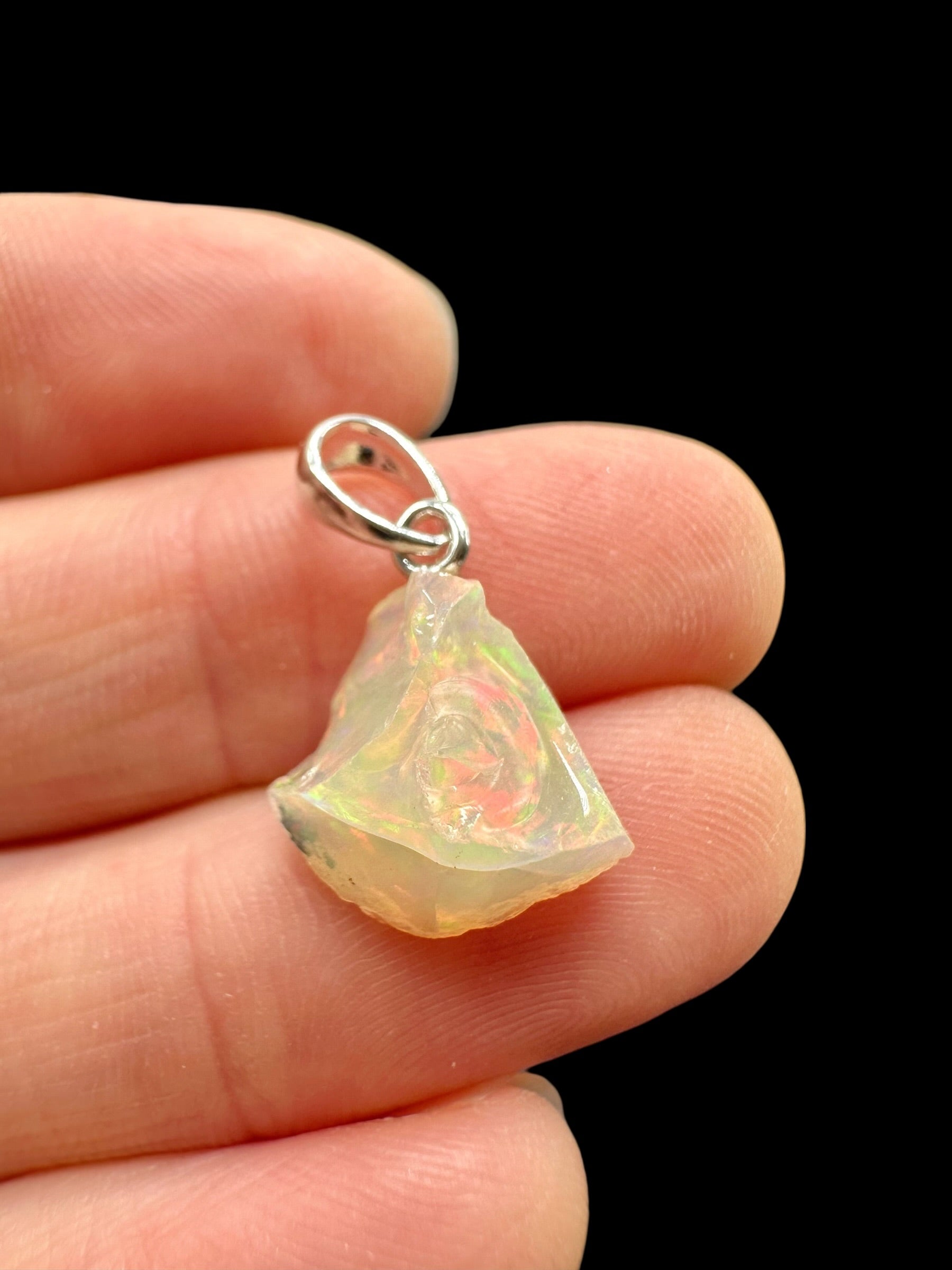 Silver precious opal pendant