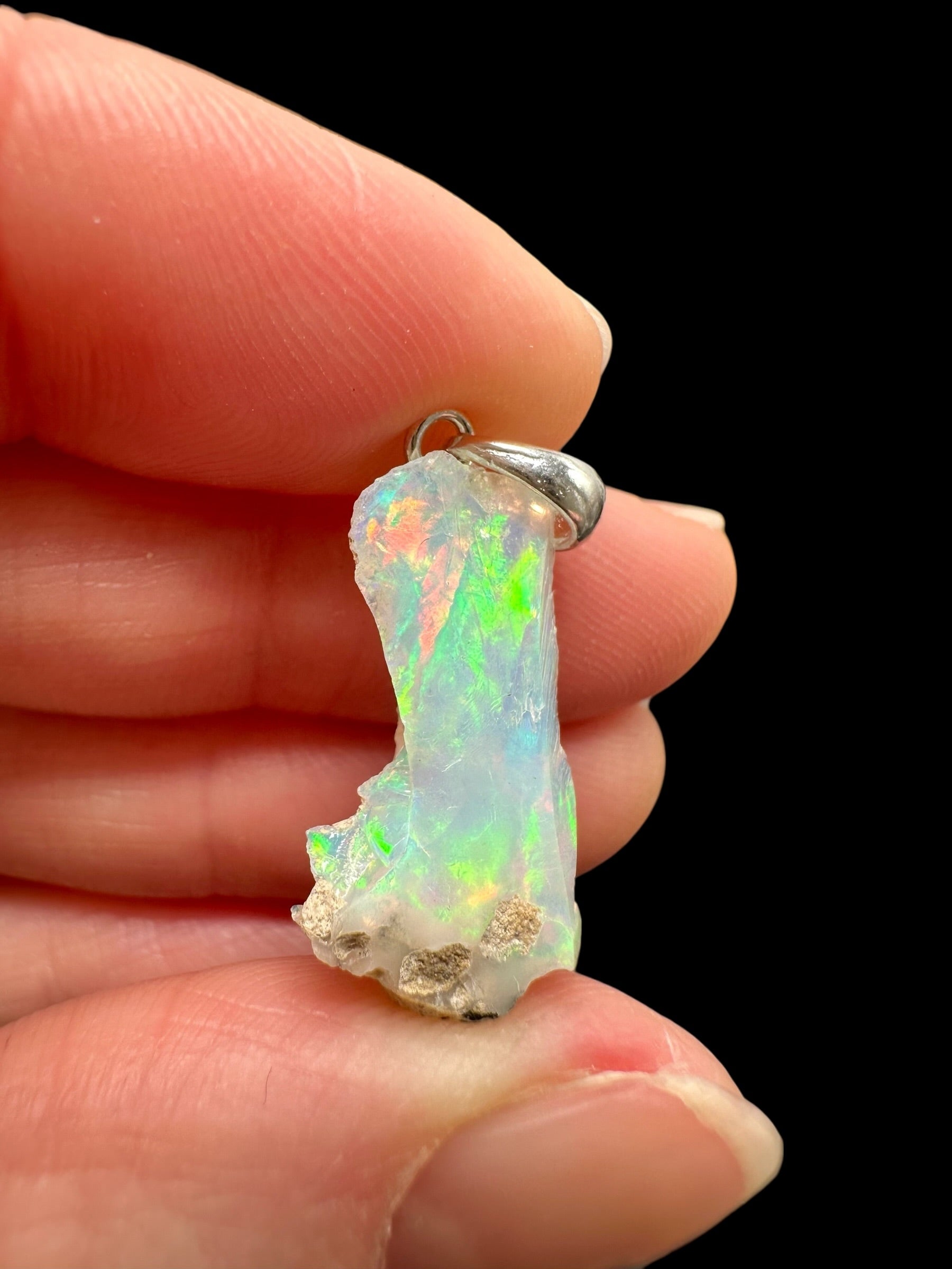 Silver precious opal pendant