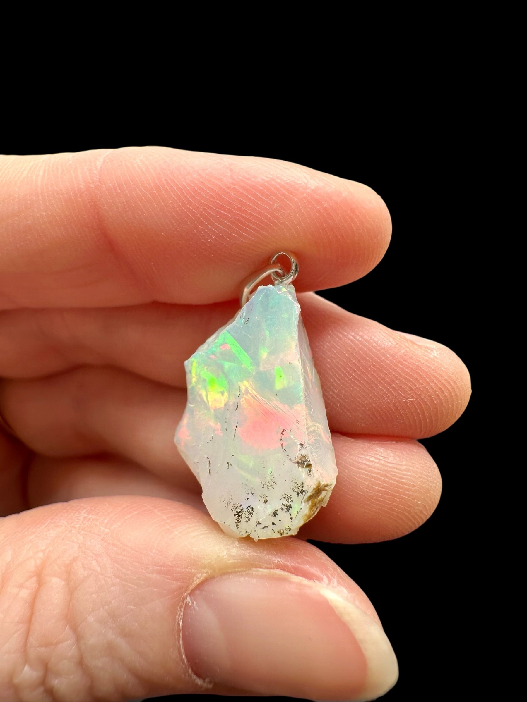 Silver precious opal pendant