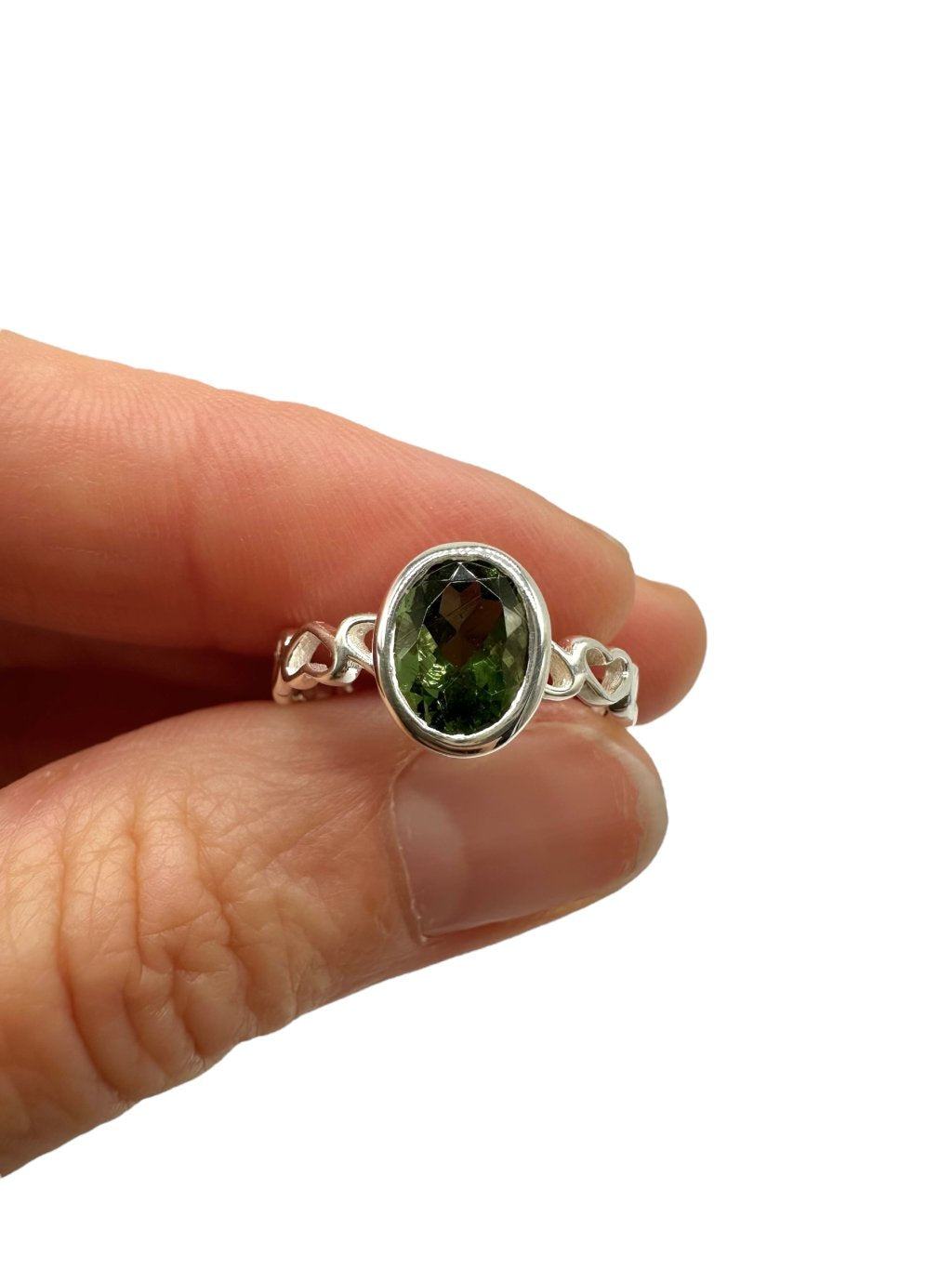 4 silver rings, size 54, with cut moldavites - VP48