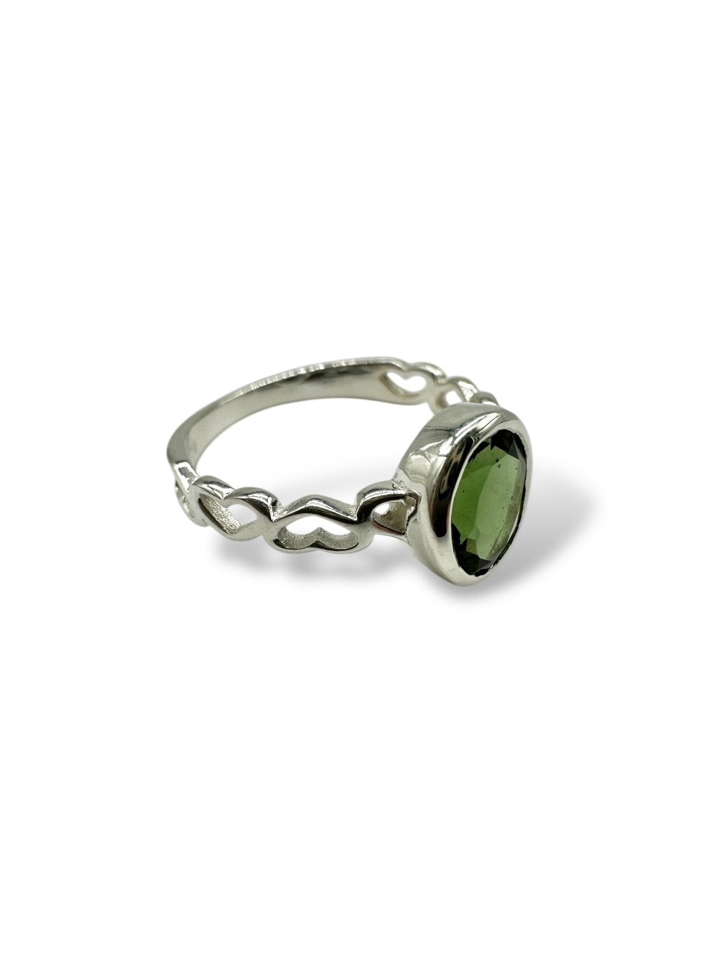 4 silver rings, size 56, with cut moldavites - VP49